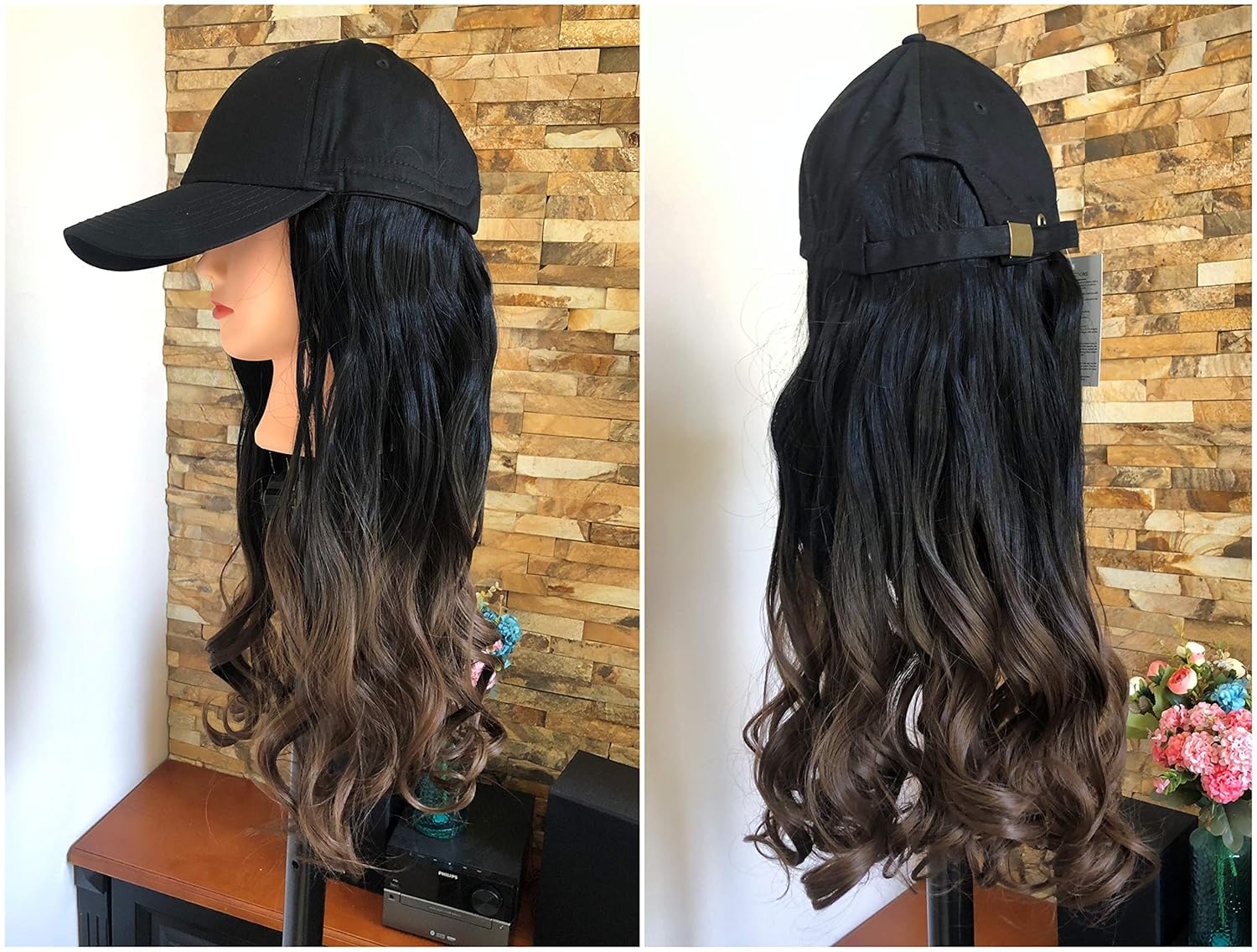 DevaLook Peluca con cabello sintético de gorra de béisbol de 20, 22 y 25 pulgadas