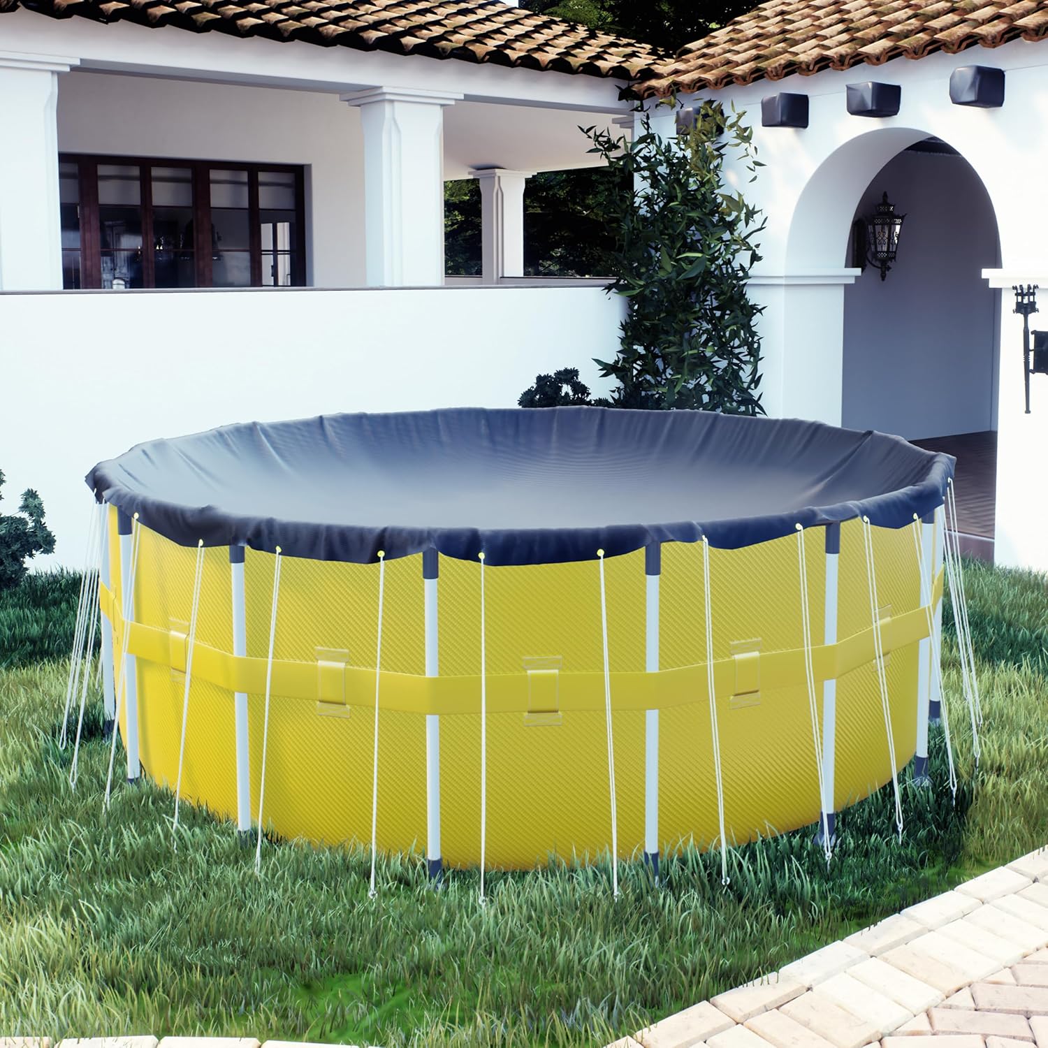 ColourTree Cubierta de piscina de invierno redonda azul de 15 pies  Seguridad resistente, impermeable, resistente a los rayos UV con fácil