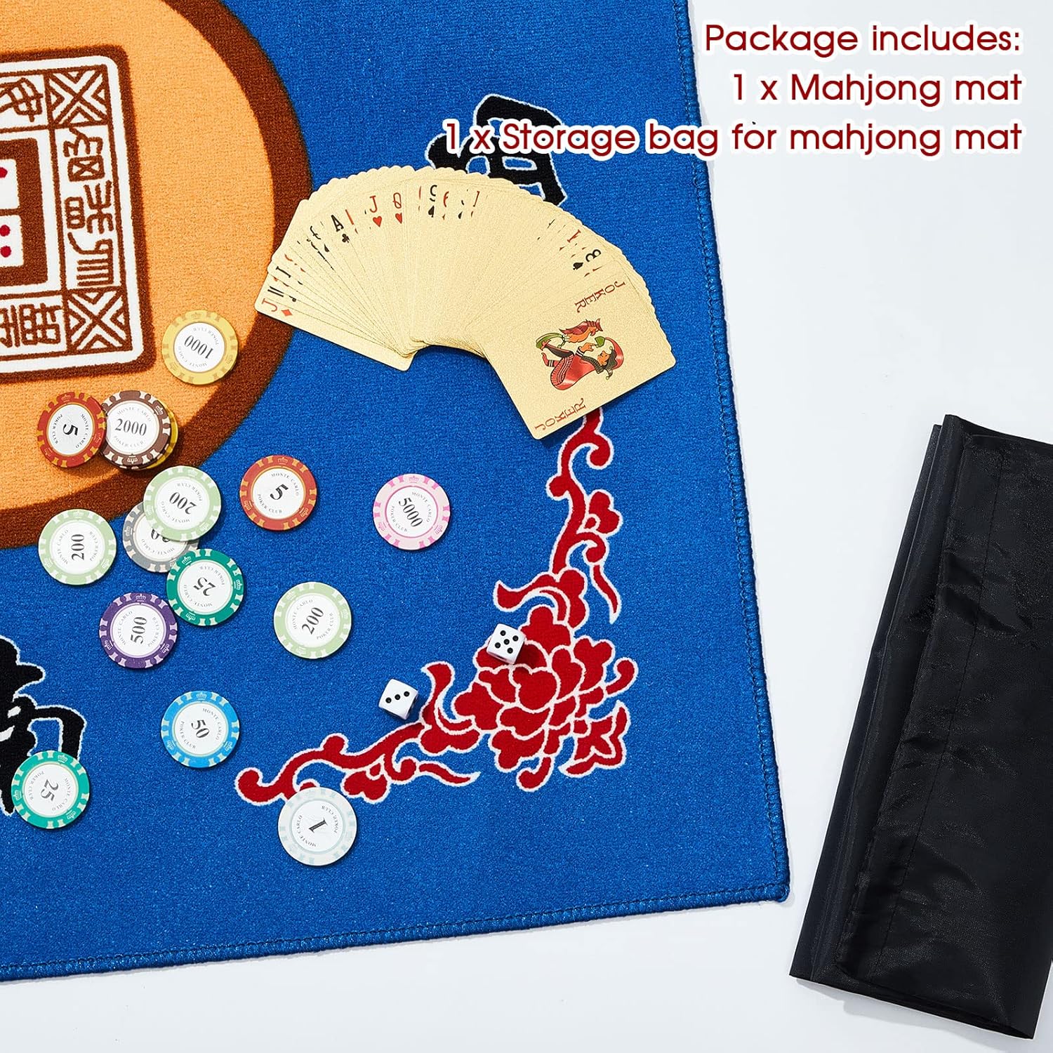 Buryeah Juego de 2 alfombrillas Mahjong con bolsa, antideslizantes, reducción de ruido, cubierta de mesa para juegos de cartas de póquer, juegos de