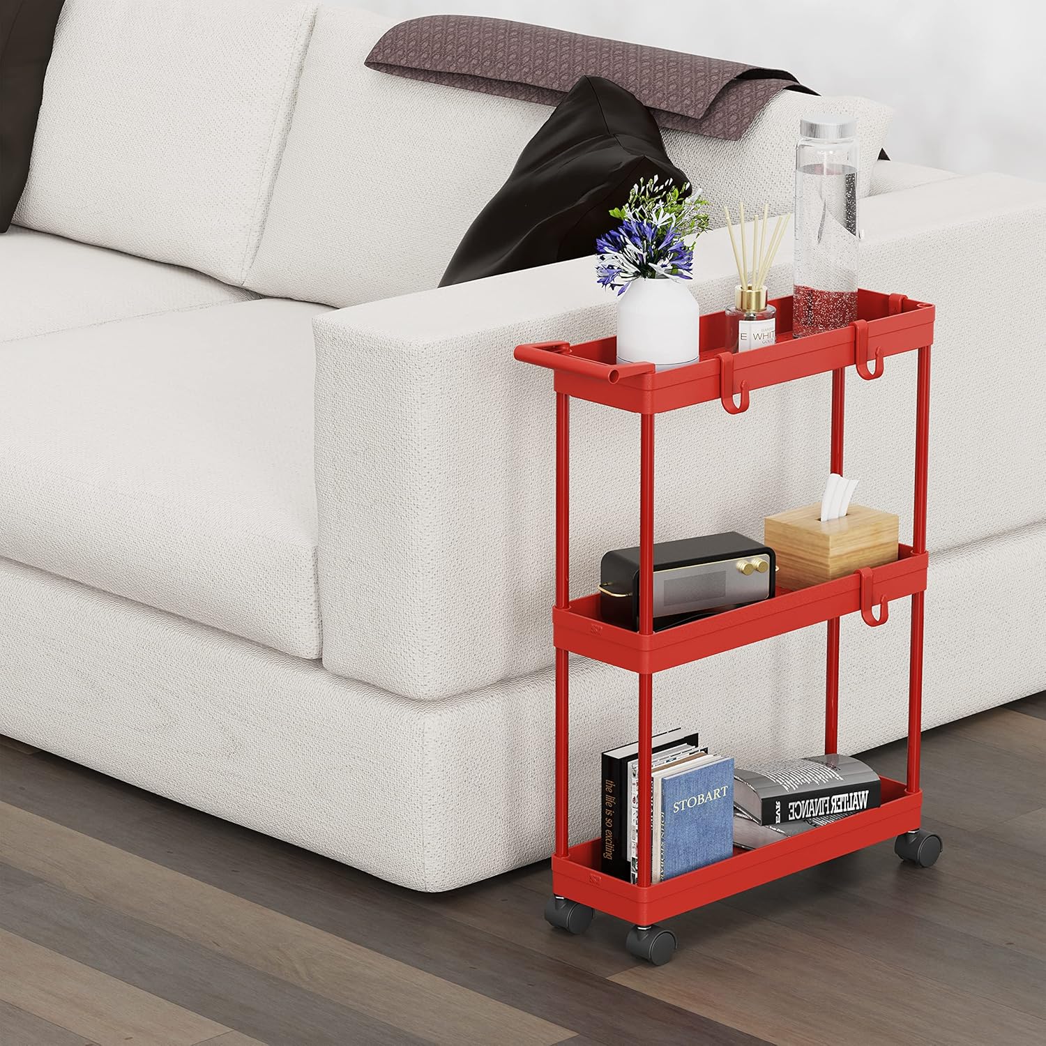 Simple Houseware Carrito de cocina de almacenamiento de 3 niveles delgadossúper estrechos estantes con asa, 26.5 pulgadas de altura5.5 pulgadas de