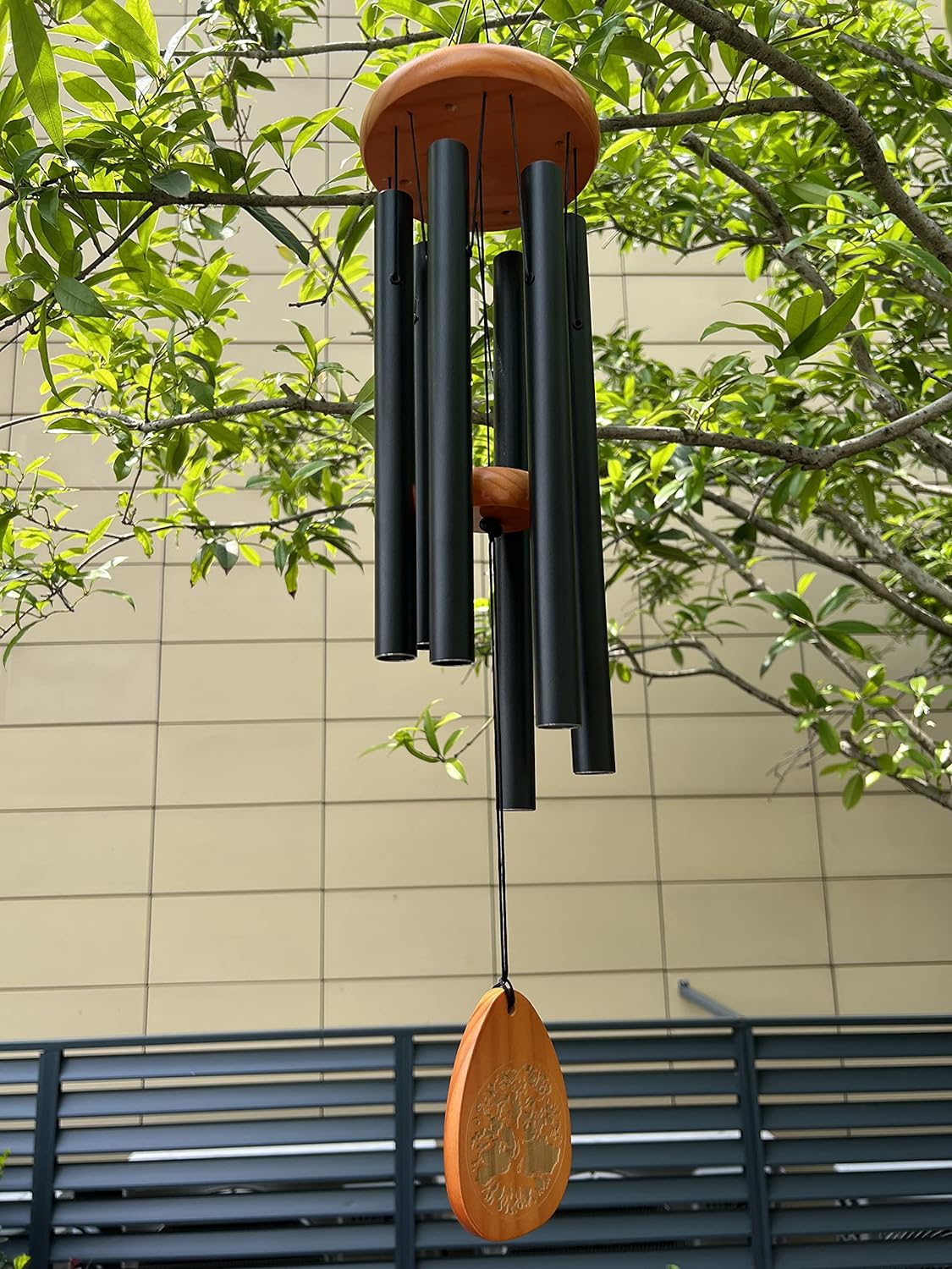 Campanillas de viento conmemorativas del árbol de la vida al aire libre, gran tono profundo, campanillas de viento de condolencias de madera, regalo