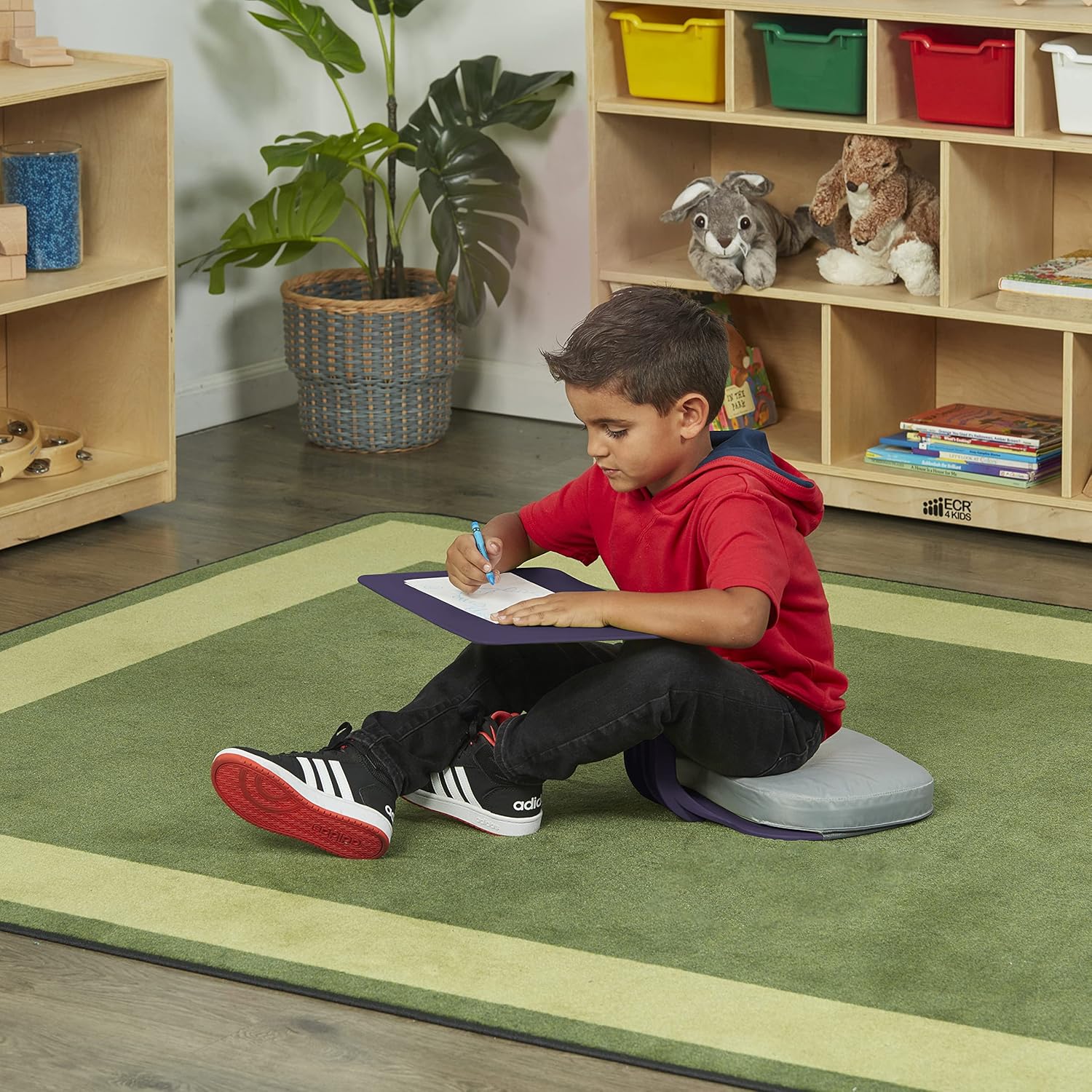 ECR4Kids – Escritorio portátil The Surf en piernas, asiento flexible, berenjena, 10 unidades