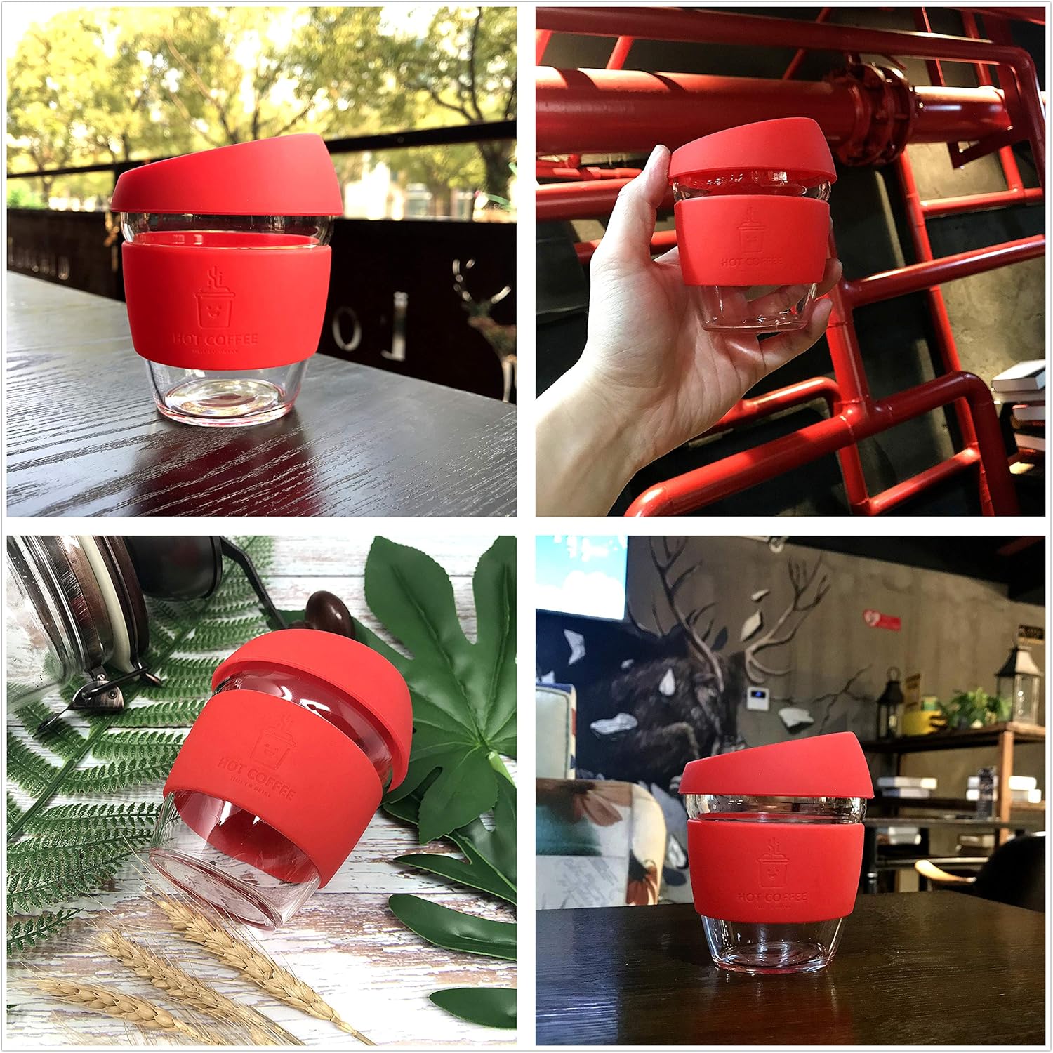 Taza de café reutilizable con tapa a prueba de fugas y funda antideslizante, apta para lavavajillas y microondas