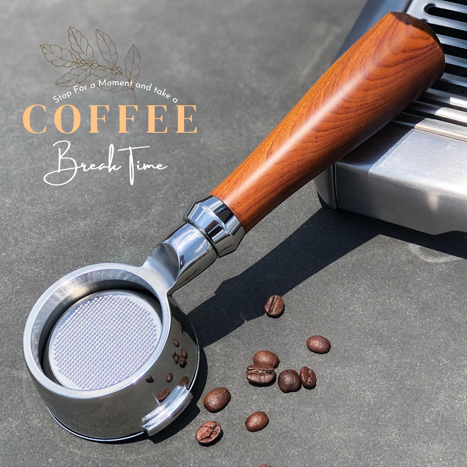 Portafiltro sin fondo de 2.283 in, portafiltro Bulipu compatible con Breville Oracle Touch BES900XL BES920XL BES980XL BES990BSS, mango de madera