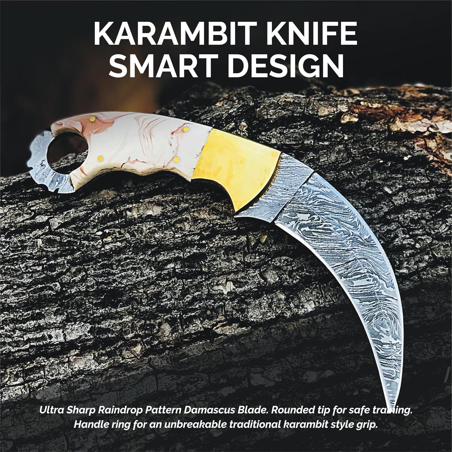 Cuchillo de caza de acero de Damasco con funda, hecho a mano, 9 pulgadas, cuchillo de hoja fija EDC para hombres y mujeres, cuchillo de