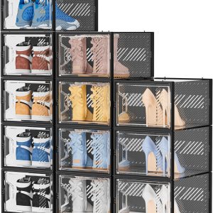 Almacenamiento de zapatos, paquete de 12 organizadores de zapatos grandes para armario, cajas de zapatos apilables de plástico transparente para Almacenamiento de zapatos, paquete de 12 organizadores de zapatos grandes para armario, cajas de zapatos apilables de plástico transparente para