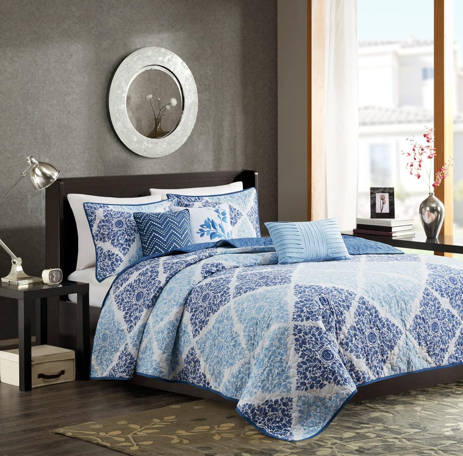 Madison Park Claire – Edredón de diseño moderno para todas las estaciones, juego de cama ligero y transpirable, fundas a juego, almohada decorativa,
