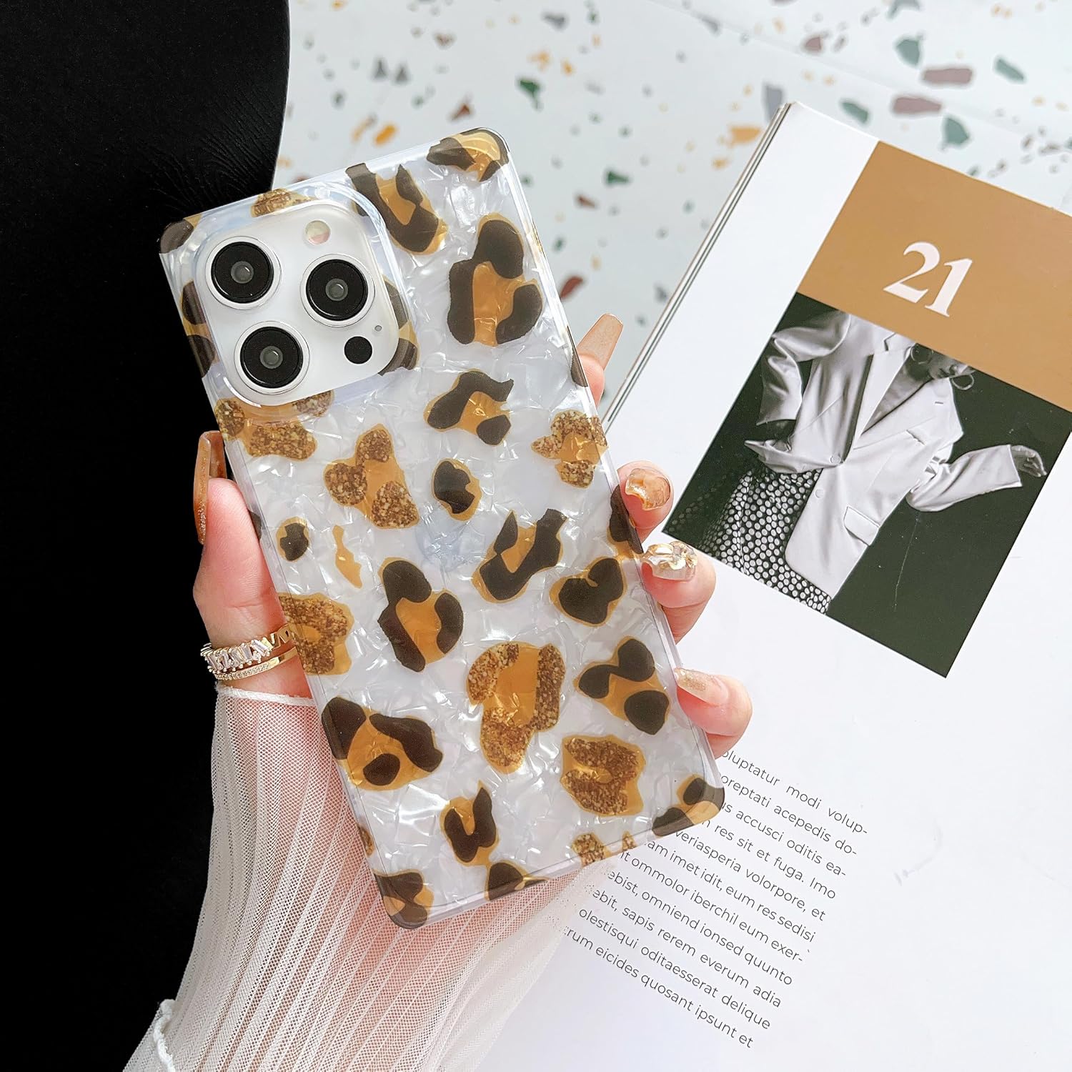 Jmltech Funda de borde cuadrado para iPhone 15 Pro Max, funda para mujer, a prueba de golpes, con purpurina, delgada, suave, gel de silicona