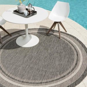 Unique Loom – Colección Outdoor Border – Tapete para exteriores de borde suave – 4pies 1pulgada, redondo, negromarfil Unique Loom – Colección Outdoor Border – Tapete para exteriores de borde suave – 4pies 1pulgada, redondo, negromarfil