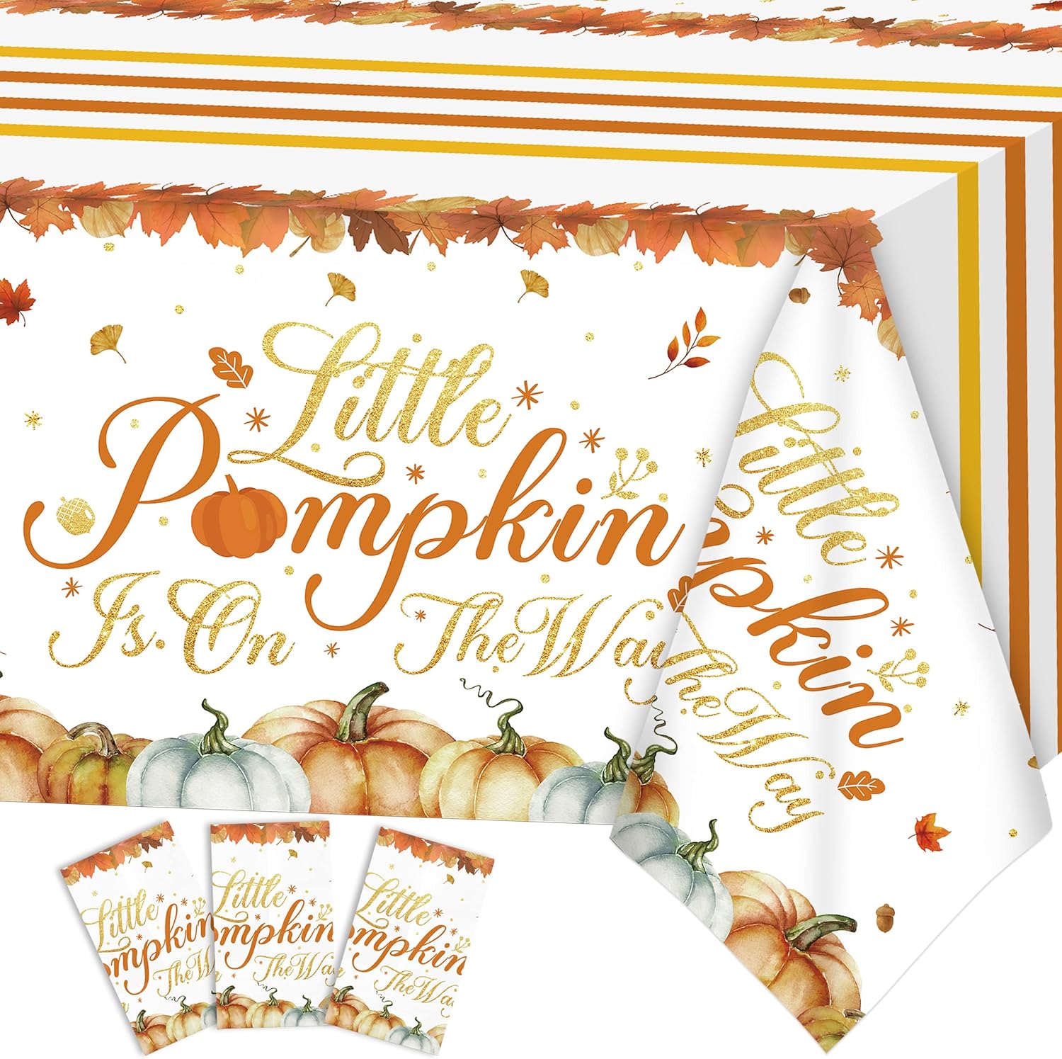 Mantel de otoño para baby shower, 3 piezas, diseño de calabaza pequeña está en camino, decoración de otoño para baby shower, Acción de Gracias,