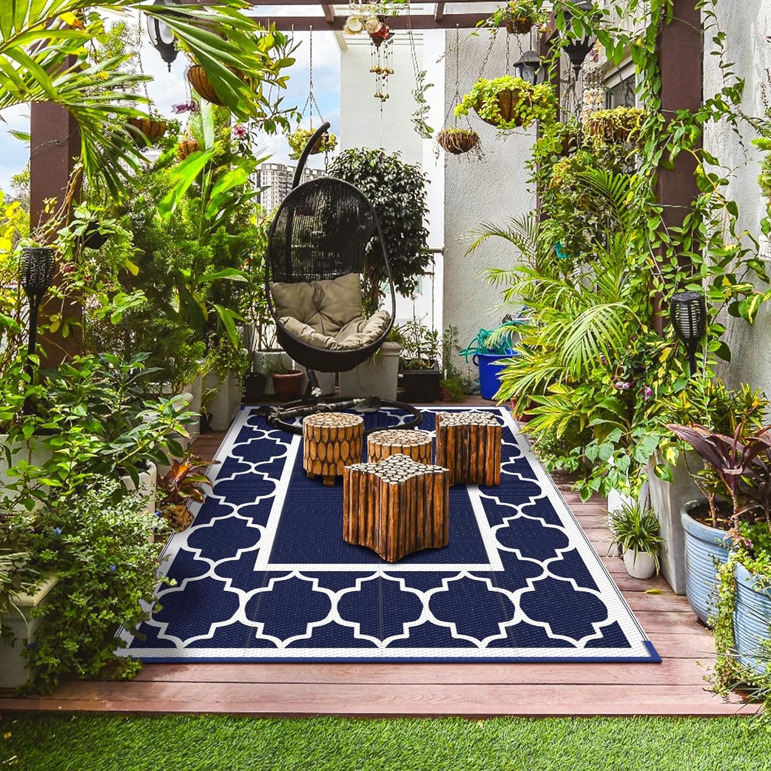 GENIMO – Alfombra para exteriores de 9 x 12 pies, para patio, reversible, de plástico, impermeable, para caravana, alfombra para grandes espacios,