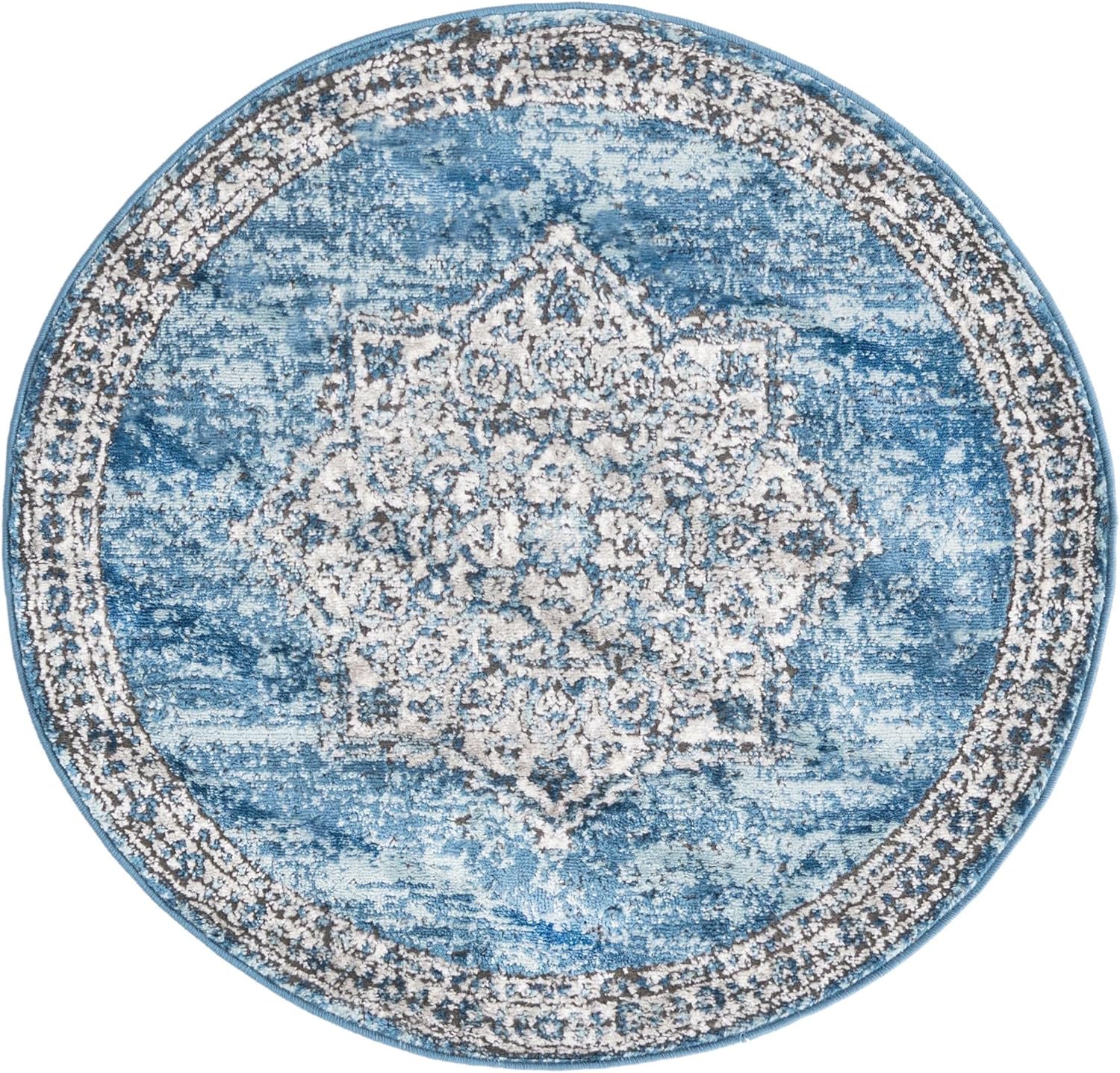 Unique Loom Colección Nyla – Alfombra de área (redonda, 3 pies 3 pulgadas x 3 pies 3 pulgadas, azulmarfil)