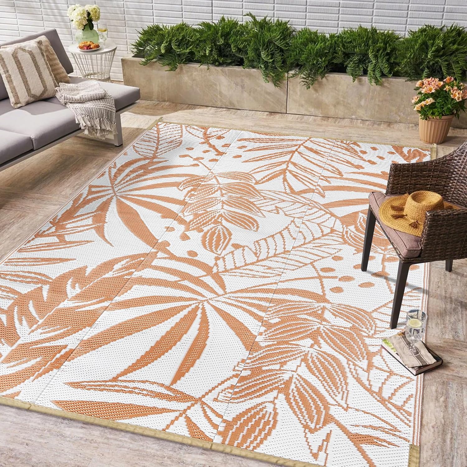 Wonnitar Alfombra de paja de plástico para exteriores de 5 x 8 pulgadas, reversible, impermeable, para exteriores, para patio, grande, portátil,