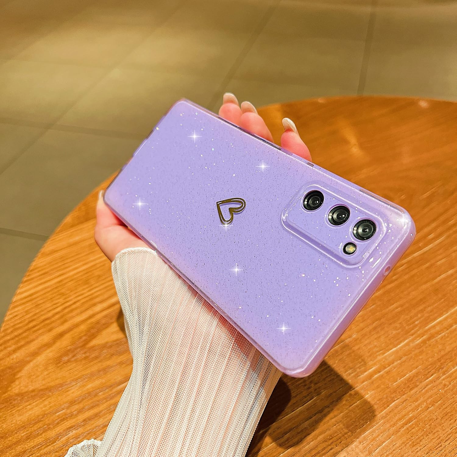 Funda compatible con Samsung Galaxy S20 FE 5G, diseño de corazón de amor, TPU suave a prueba de golpes, funda protectora brillante con purpurina