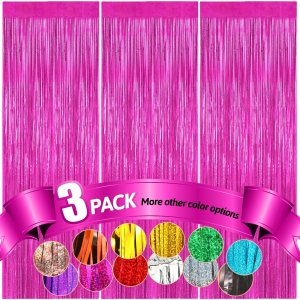 Fannev – Cortina de flecos de papel de aluminio de oropel de color rojo rosa, 3.3 x 8.2 pies, paquete de 3 cortinas metálicas con purpurina para Fannev – Cortina de flecos de papel de aluminio de oropel de color rojo rosa, 3.3 x 8.2 pies, paquete de 3 cortinas metálicas con purpurina para