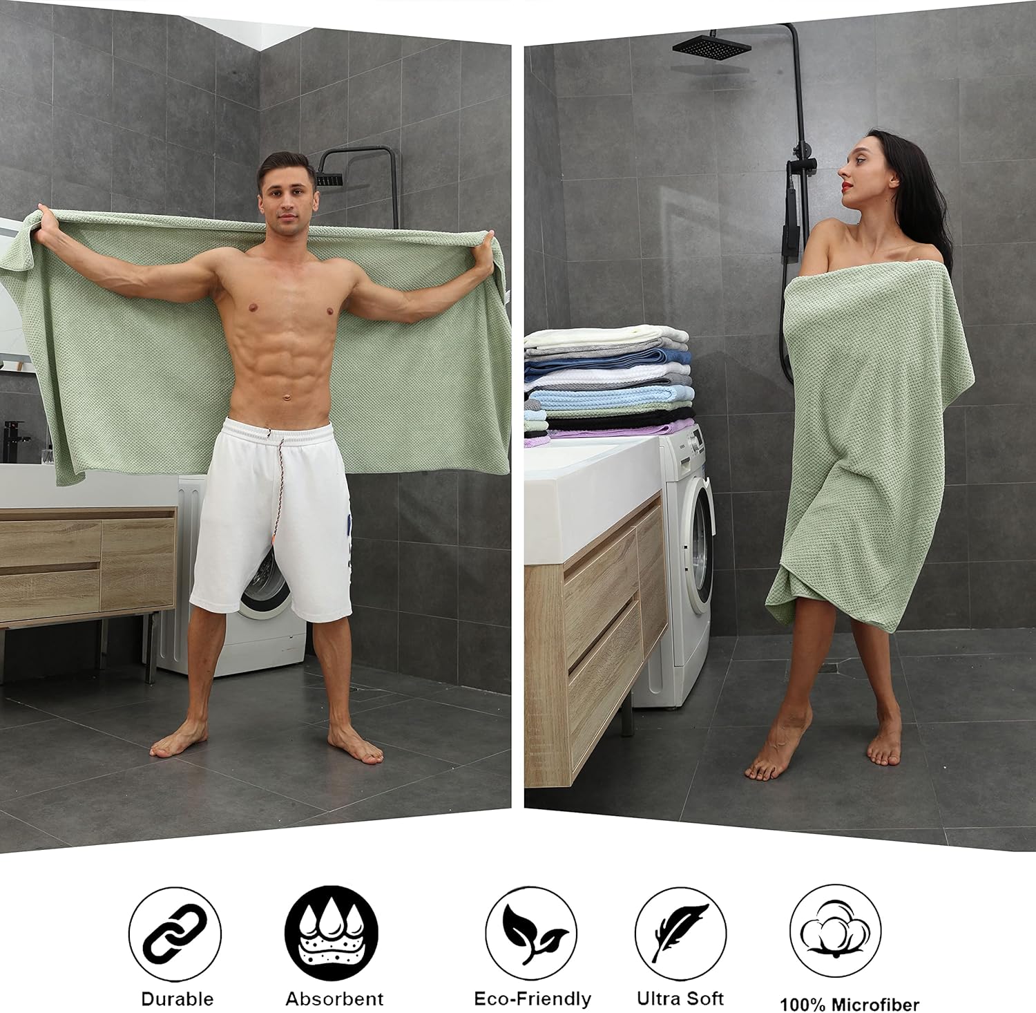 Juego de toallas de baño extra grandes de 35 x 70 pulgadas, juego de toallas de baño de gran tamaño, microfibra grande, secado rápido, ligero, súper