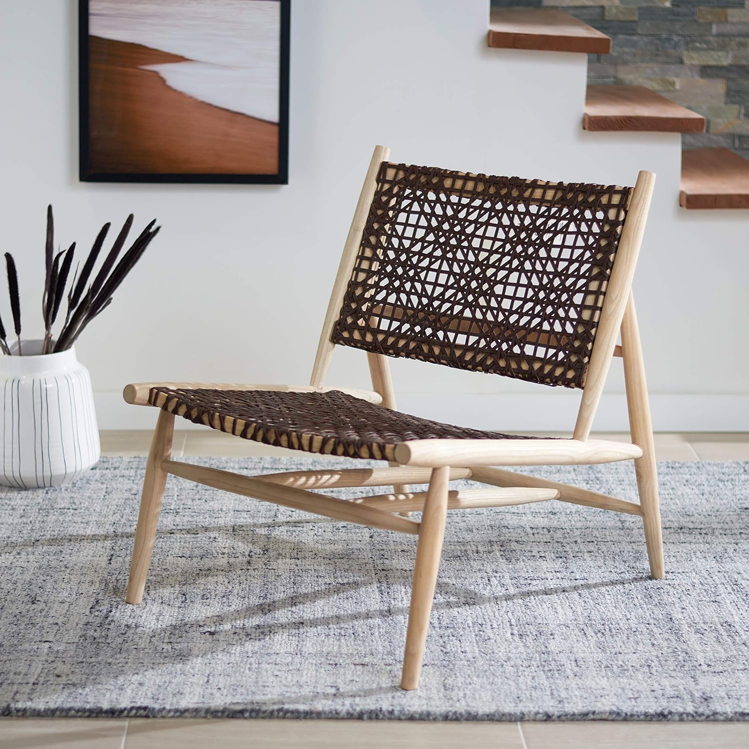 Safavieh Home Bandelier Silla decorativa tejida en cuero natural y marrón
