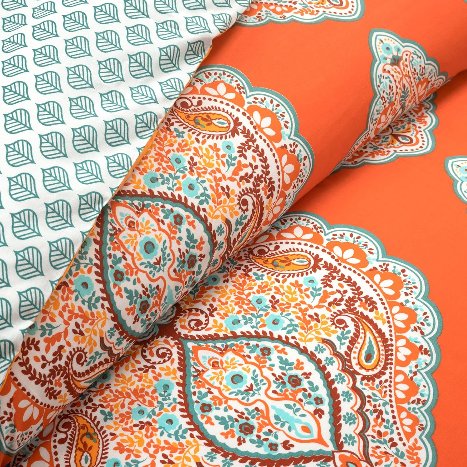 Lush Decor Harley – Juego de funda de edredón reversible de algodón, juego de 3 piezas, King, mandarina, juego de ropa de cama bohemio, funda de