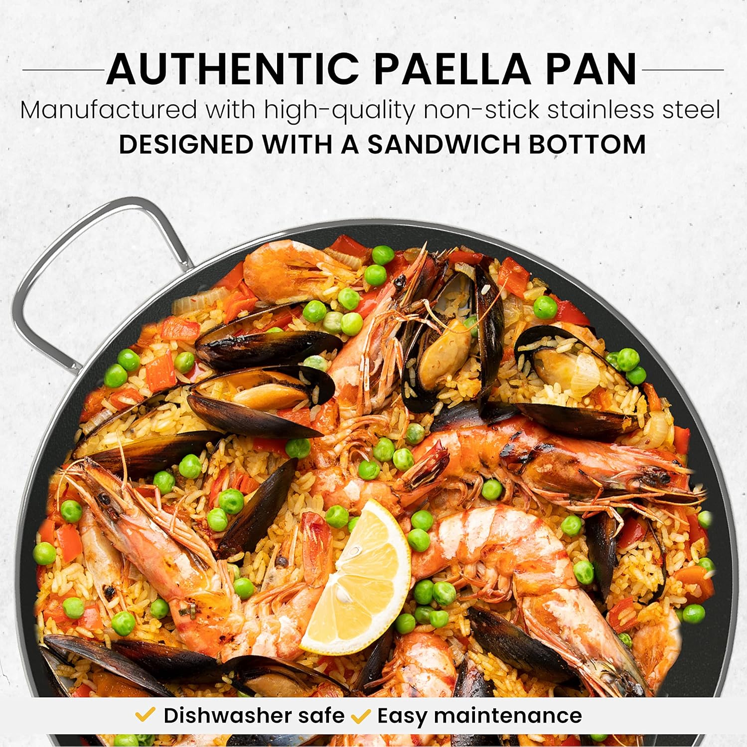 Machika Sartén de acero inoxidable con superficie antiadherente  Sartén grande perfecta para preparar comida mediterránea  Fondo de sándwich  14