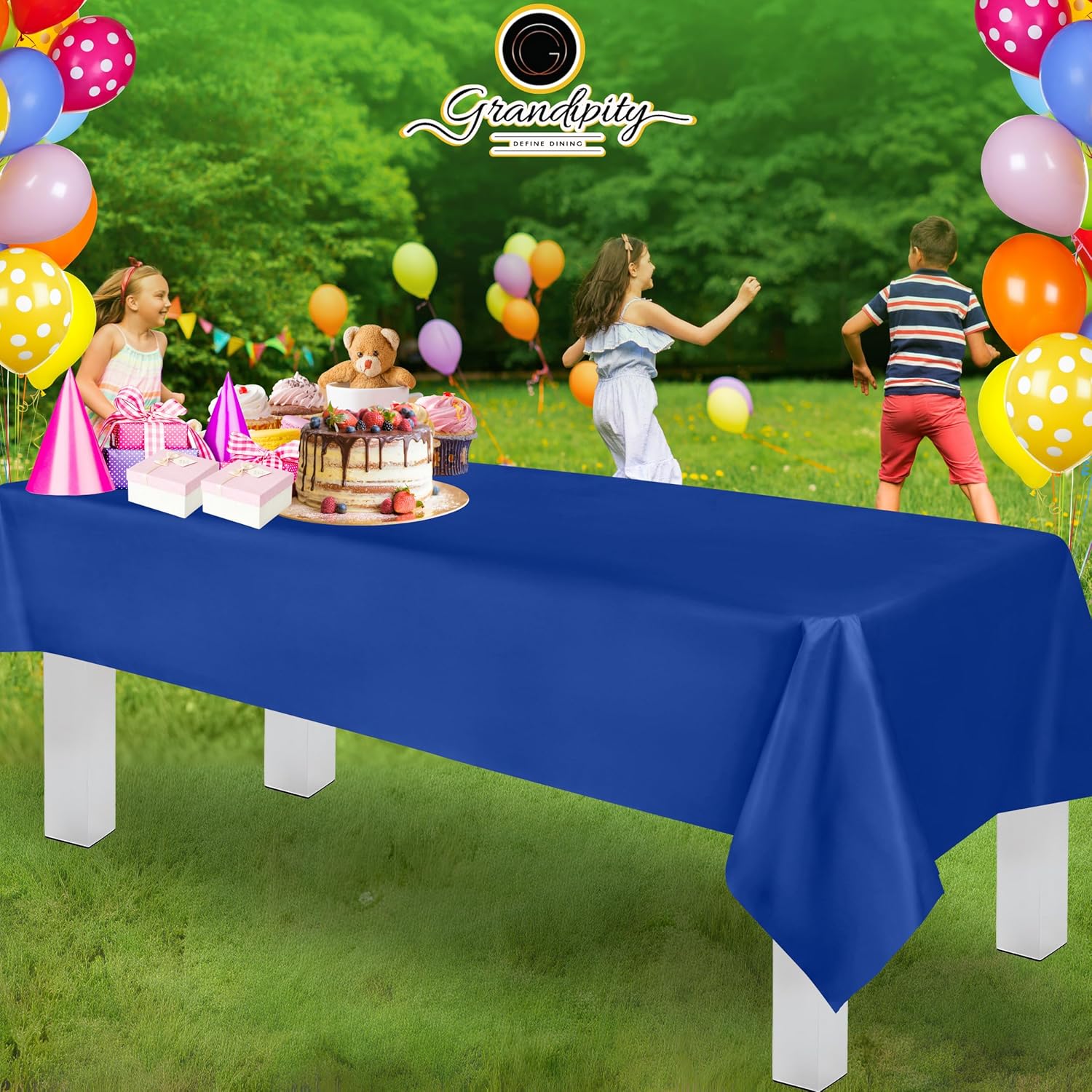 Paquete de 6 manteles de plástico desechables de calidad prémium para fiestas, 54 x 108 pulgadas, color azul Grandipity – Mantel rectangular para