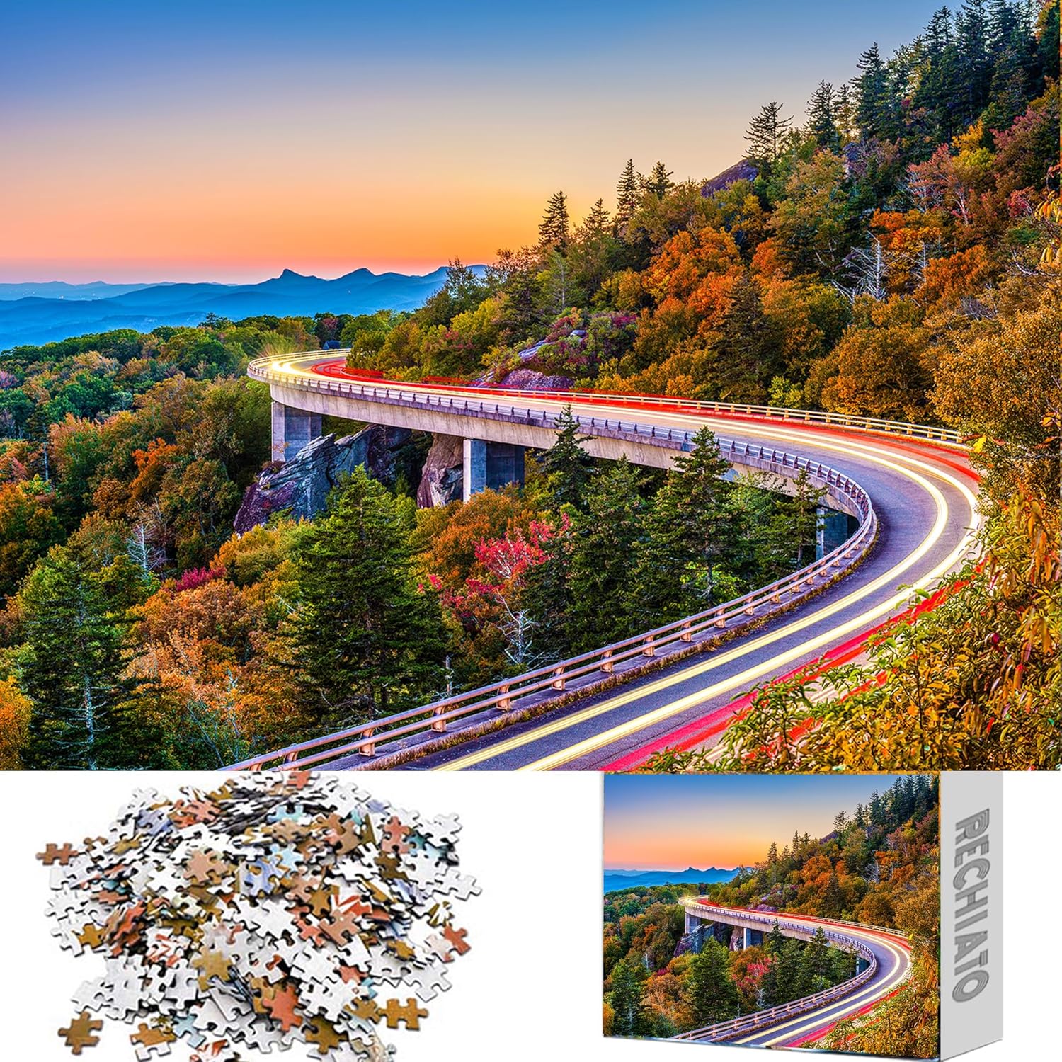 1000 piezas para rompecabezas de viaducto de Blue Ridge Parkway Linn Cove, rompecabezas de otoño para adultos de 1000 piezas en adelante,