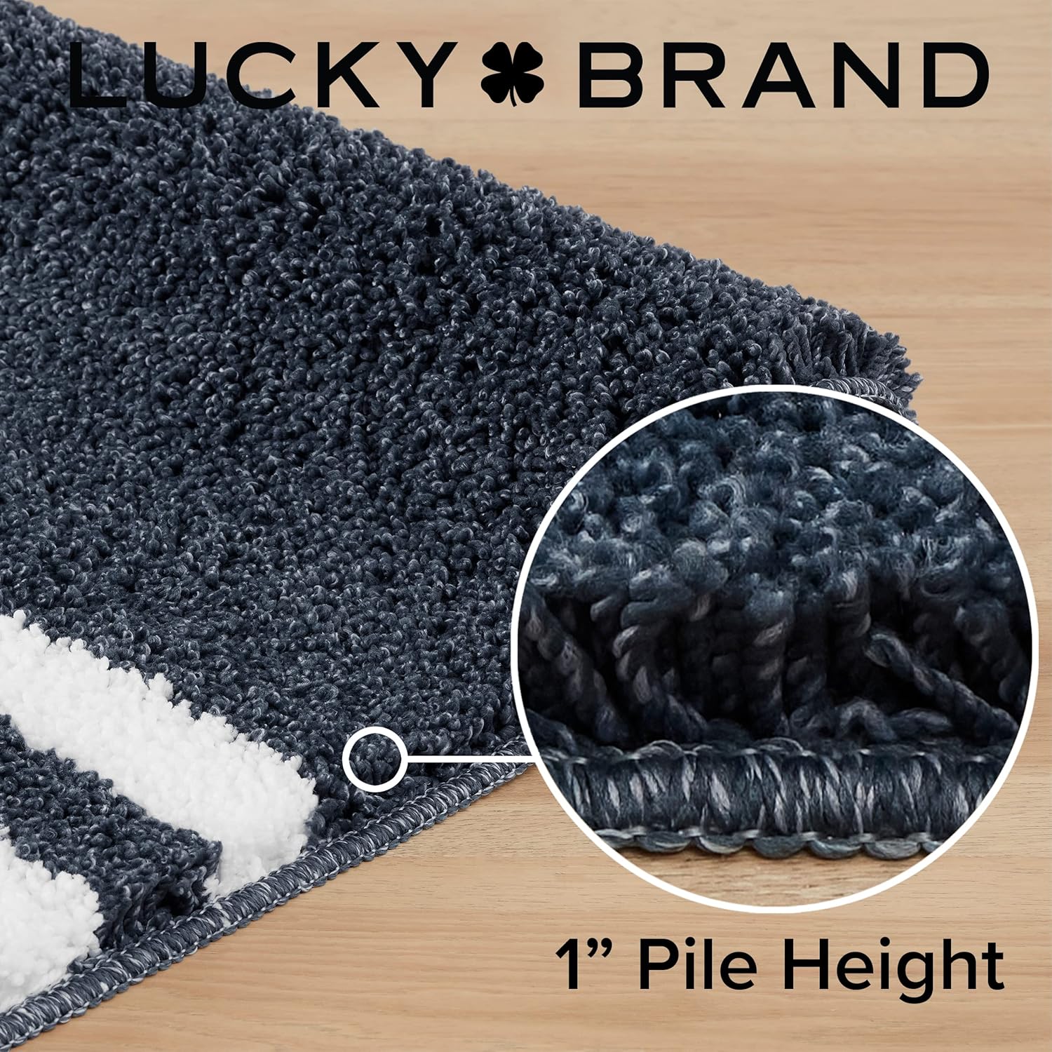 Lucky Brand Harden – Tapete de baño jaspeado a rayas, 17 x 24 pulgadas, azul marino