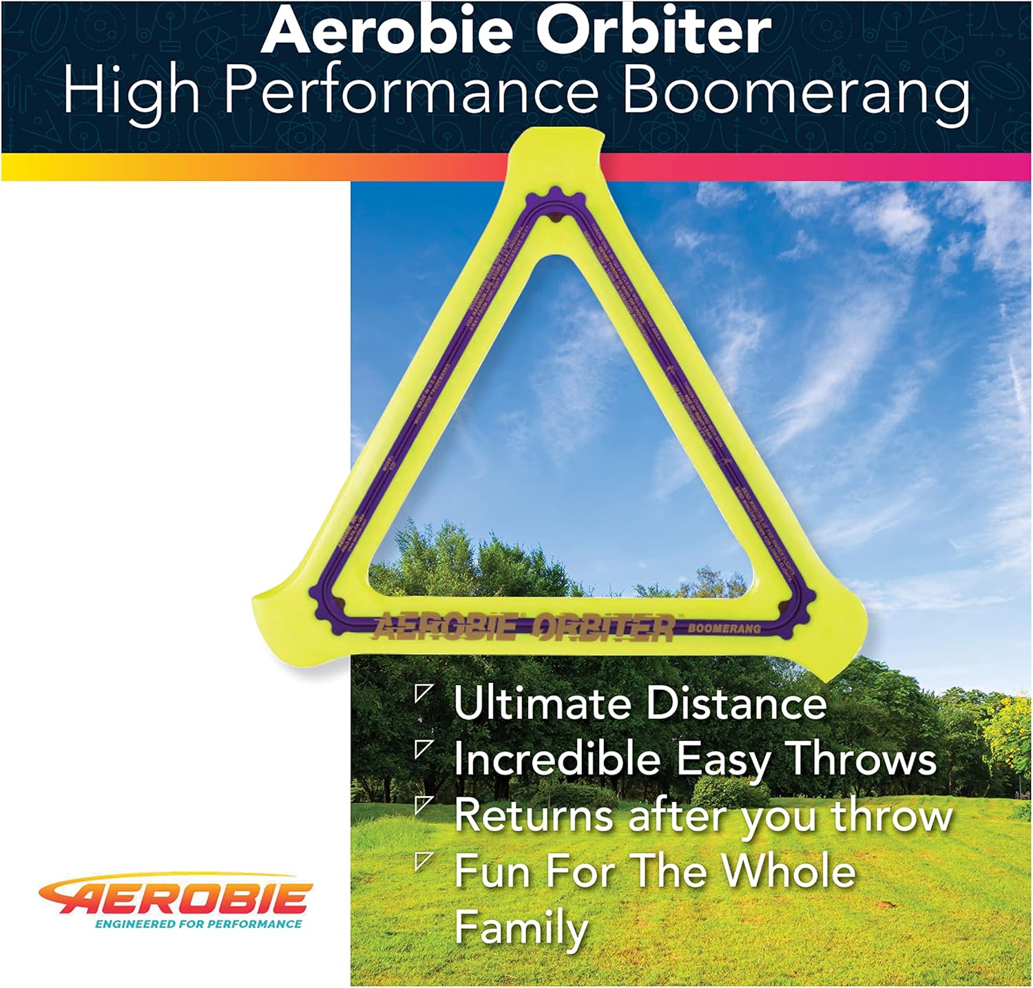 Aerobie Orbiter Bumerang de alto rendimiento, 11.5 pulgadas, amarillo