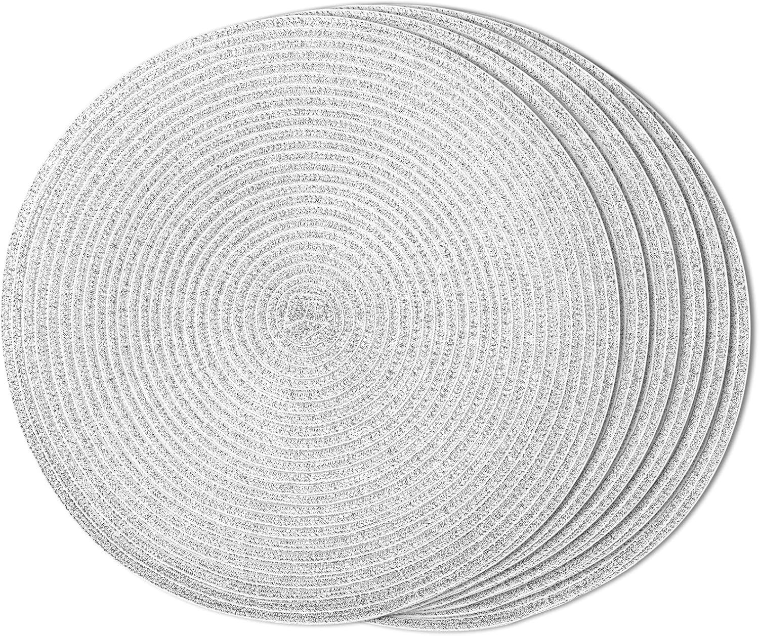 FunWheat Juego de 6 manteles individuales redondos trenzados para mesas de comedor, tejidos, lavables, antideslizantes, para decoración de Navidad e