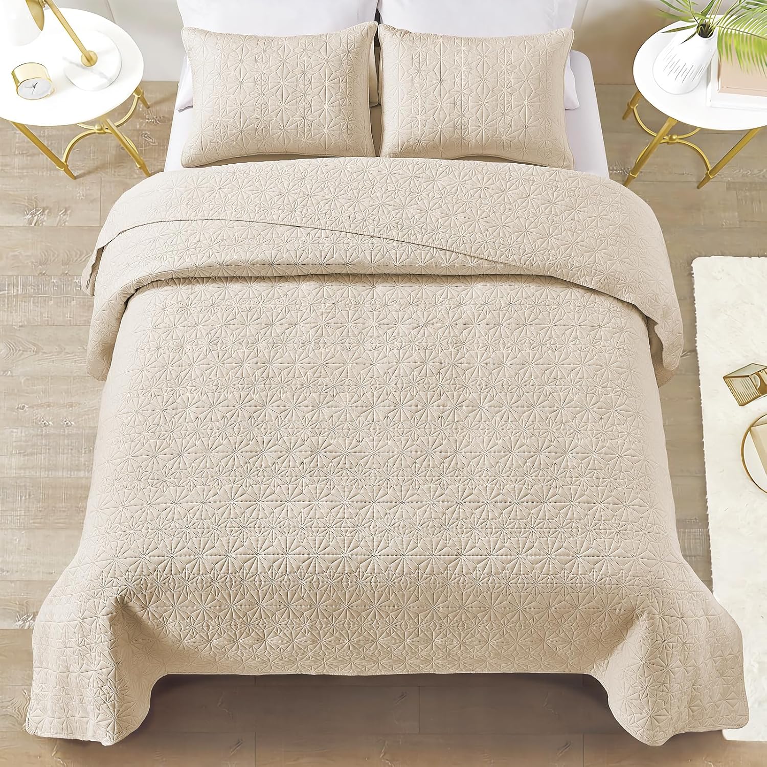 Juego de edredón de lujo de 2 piezas tamaño individual, edredón elegante y reversible, juego de ropa de cama beige con funda de almohada, colcha de