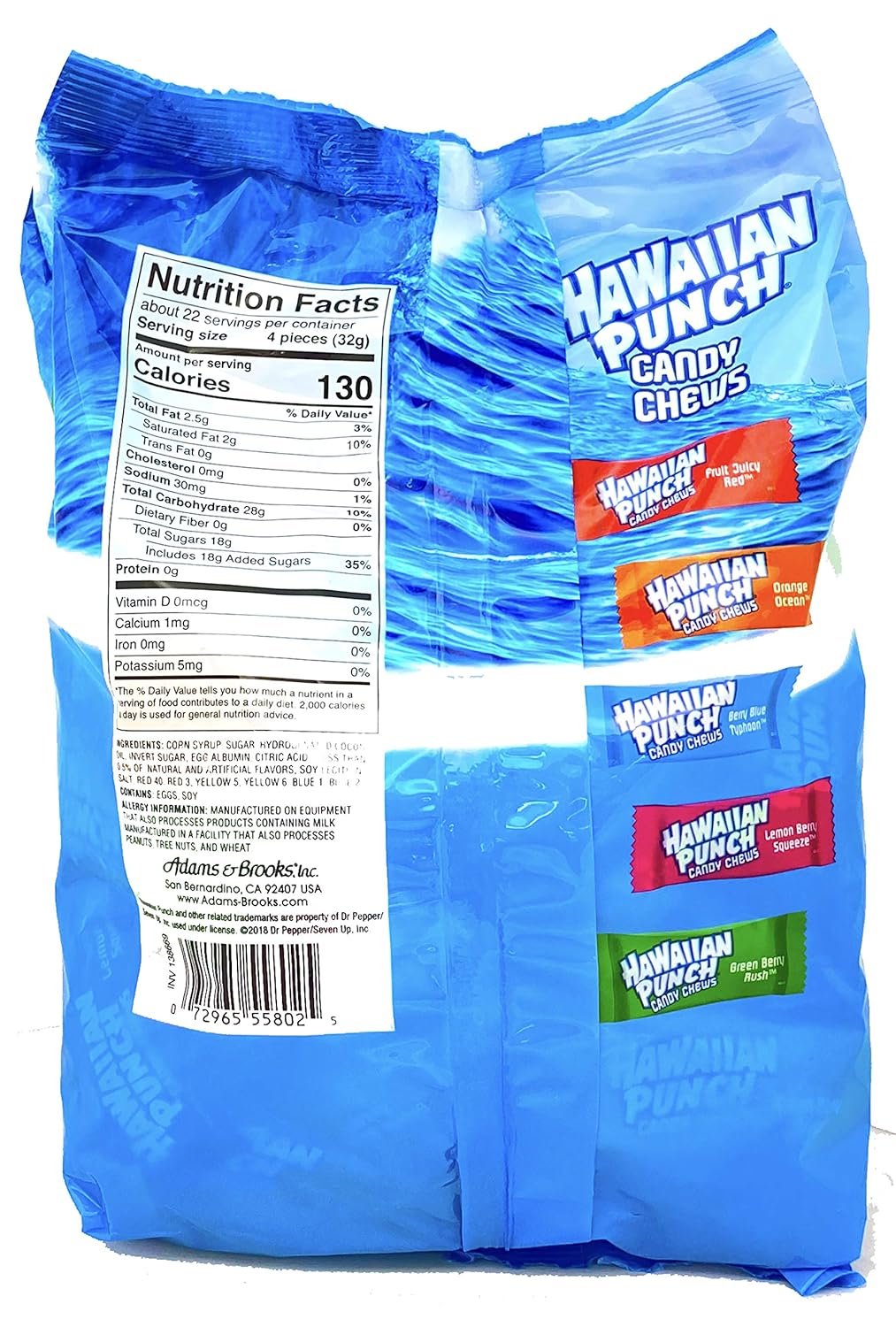 Adams & Brooks Hawaiian Punch Candy Chews – Caramelos masticables afrutados, 5 sabores, dulces envueltos individualmente, caramelo Kosher (25 onzas)