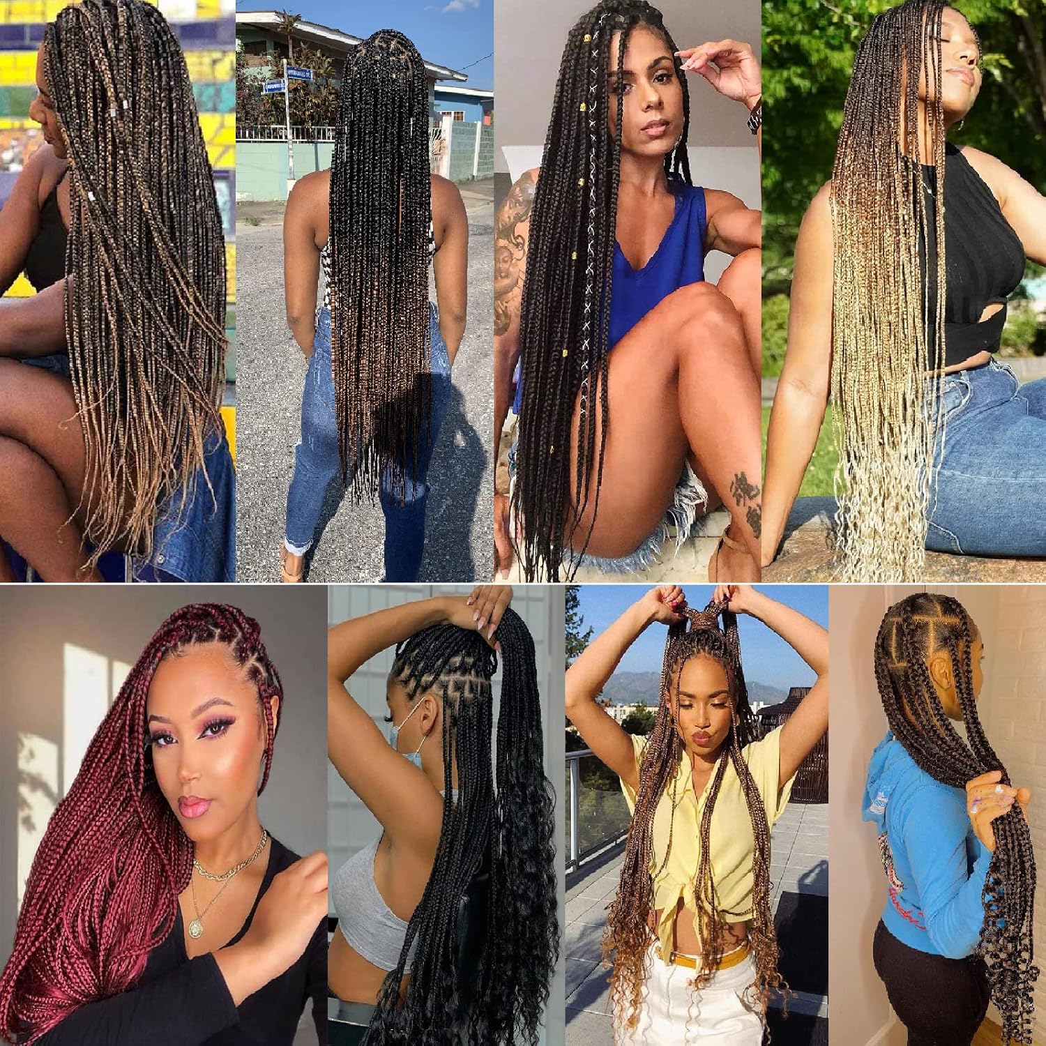 Xtrend Paquete de 6 extensiones de cabello sintético de ganchillo de 10 pulgadas, estilo bohemio, corto, Bobo Box, para mujer (18 mechones por
