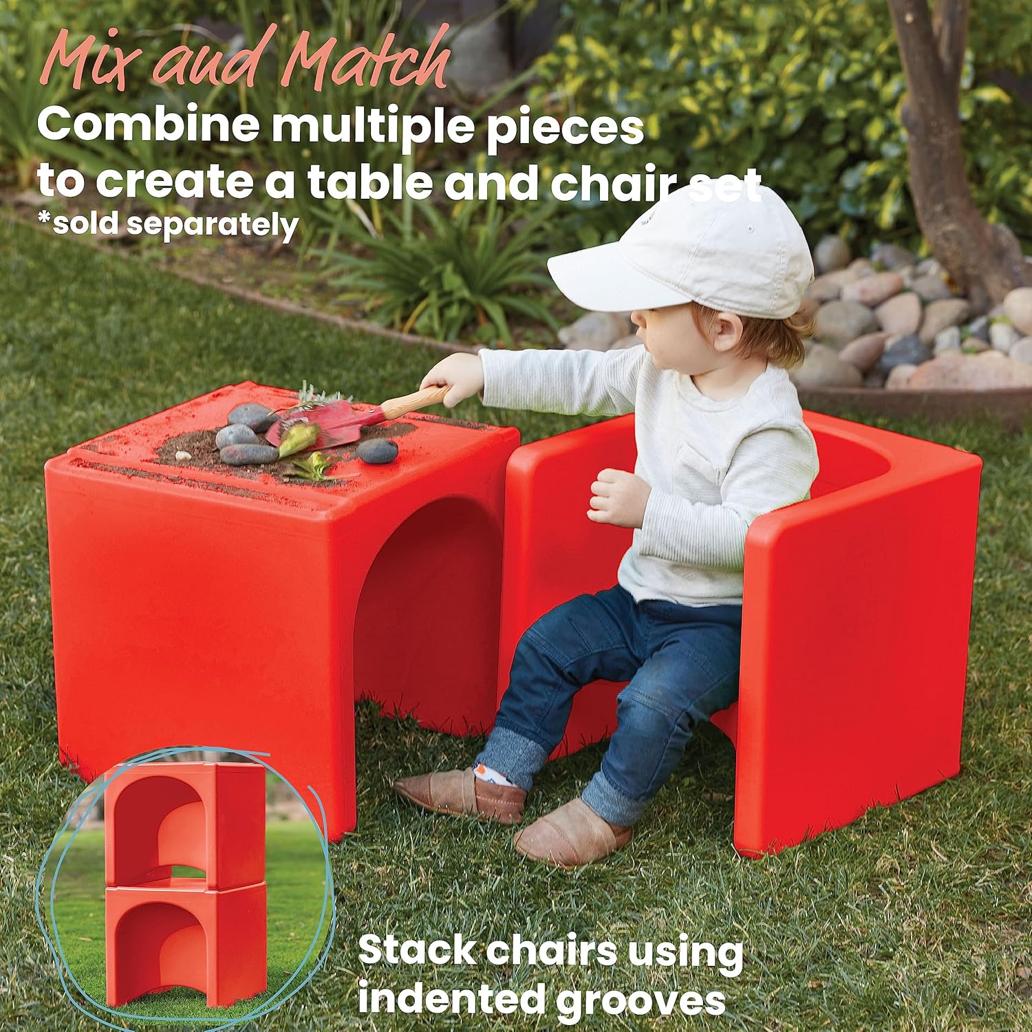 ECR4Kids Tri-Me 3 en 1 silla cubo, muebles para niños, rojo
