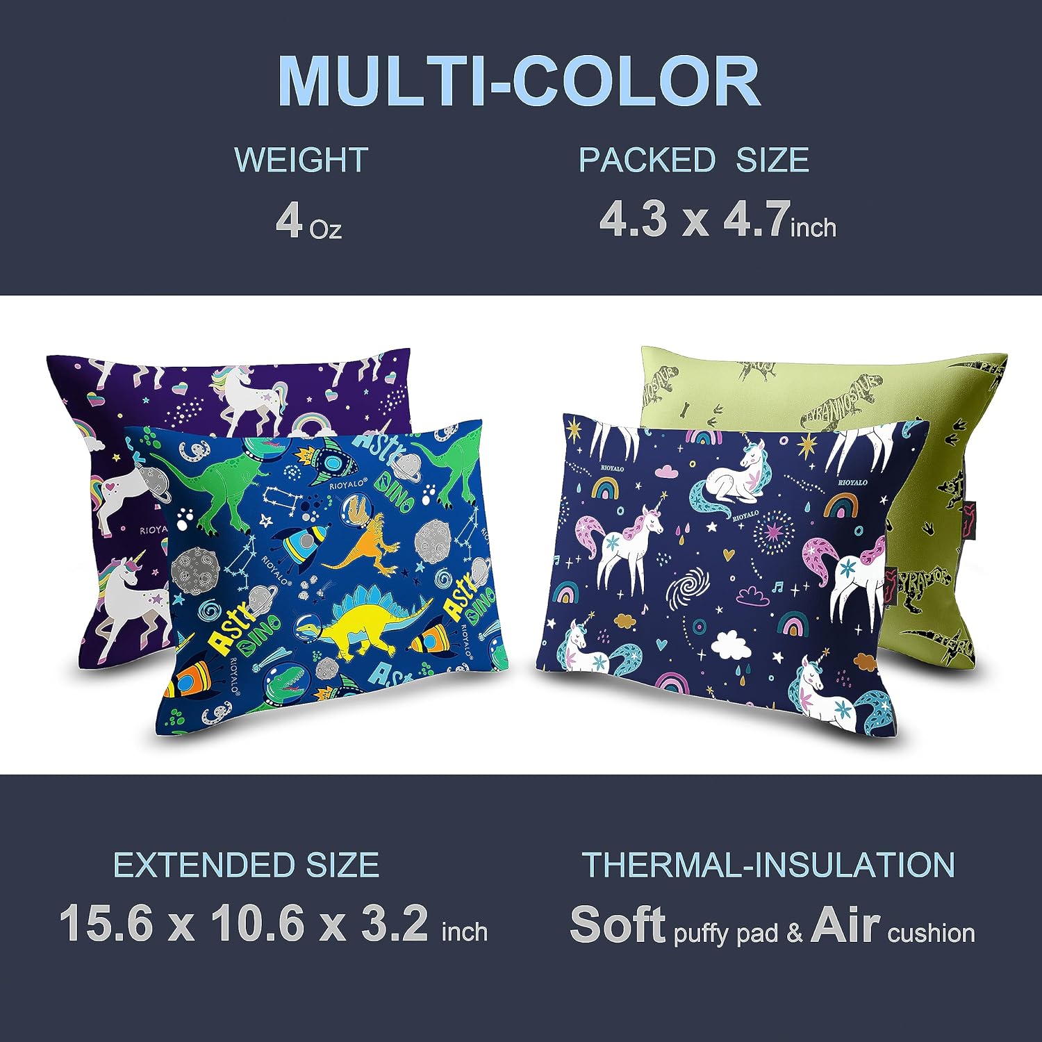 X-Foam Kids – Almohada inflable para acampar con funda de espuma extraíble para niñas  Unicornio  Cómodo, lavable, ultraligero y portátil