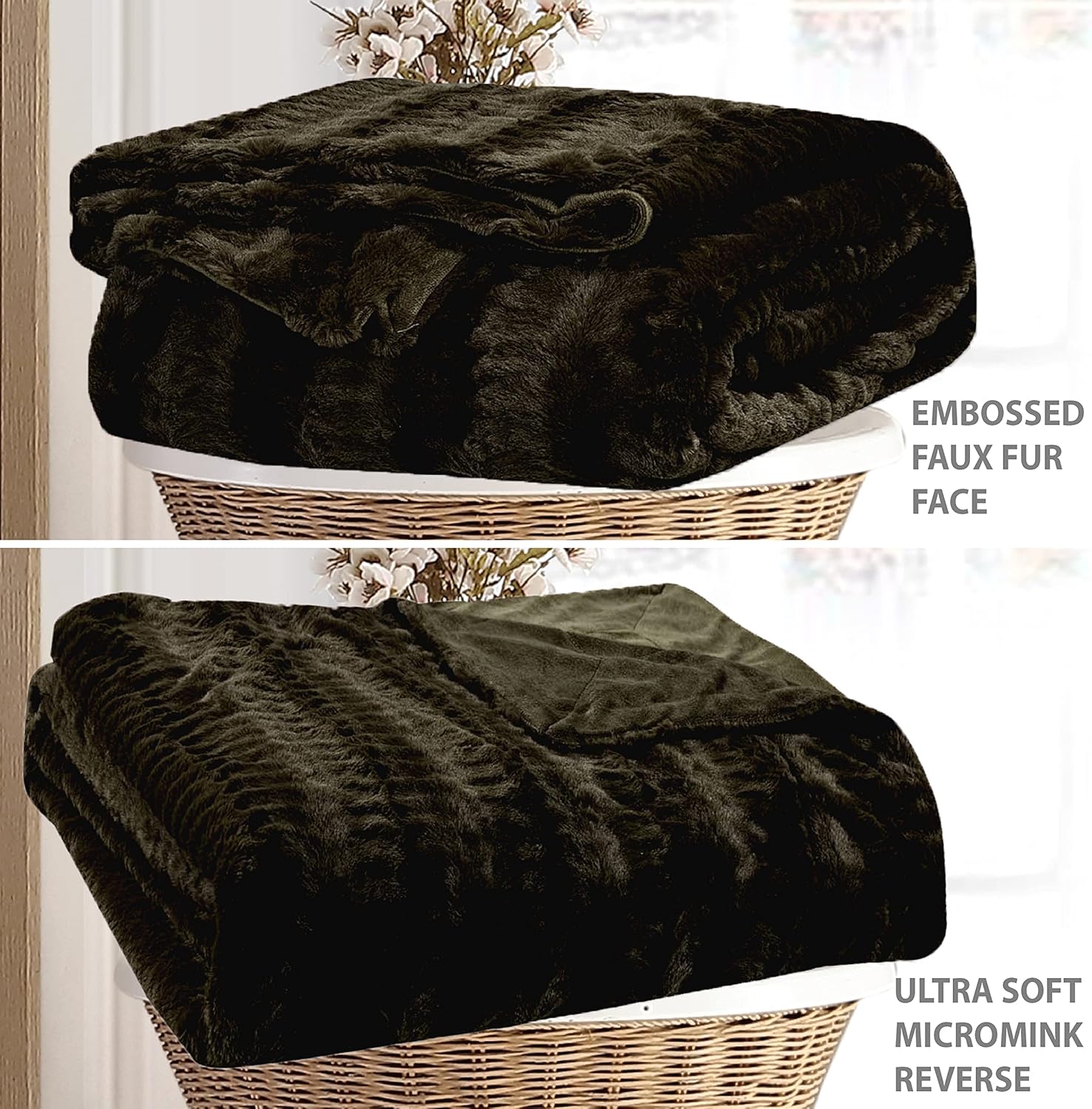 Cathay Home Luxe – Manta de piel sintética de visón ultrasuave en relieve (tamaño matrimonialqueen, visón chocolate, 1 piezamantacolcha)
