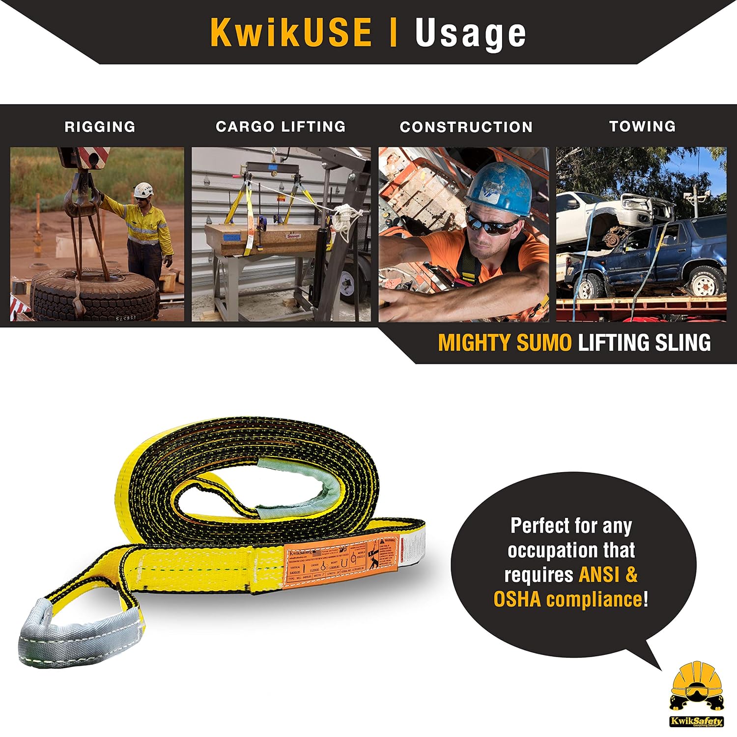 KwikSafety – Charlotte, NC – Mighty Sumo 2 “x 8′ Poly Web Sling 2 unidades Correa de elevación ASME OSHA  6400lbs Vertical 5100lbs Choker 12800lbs