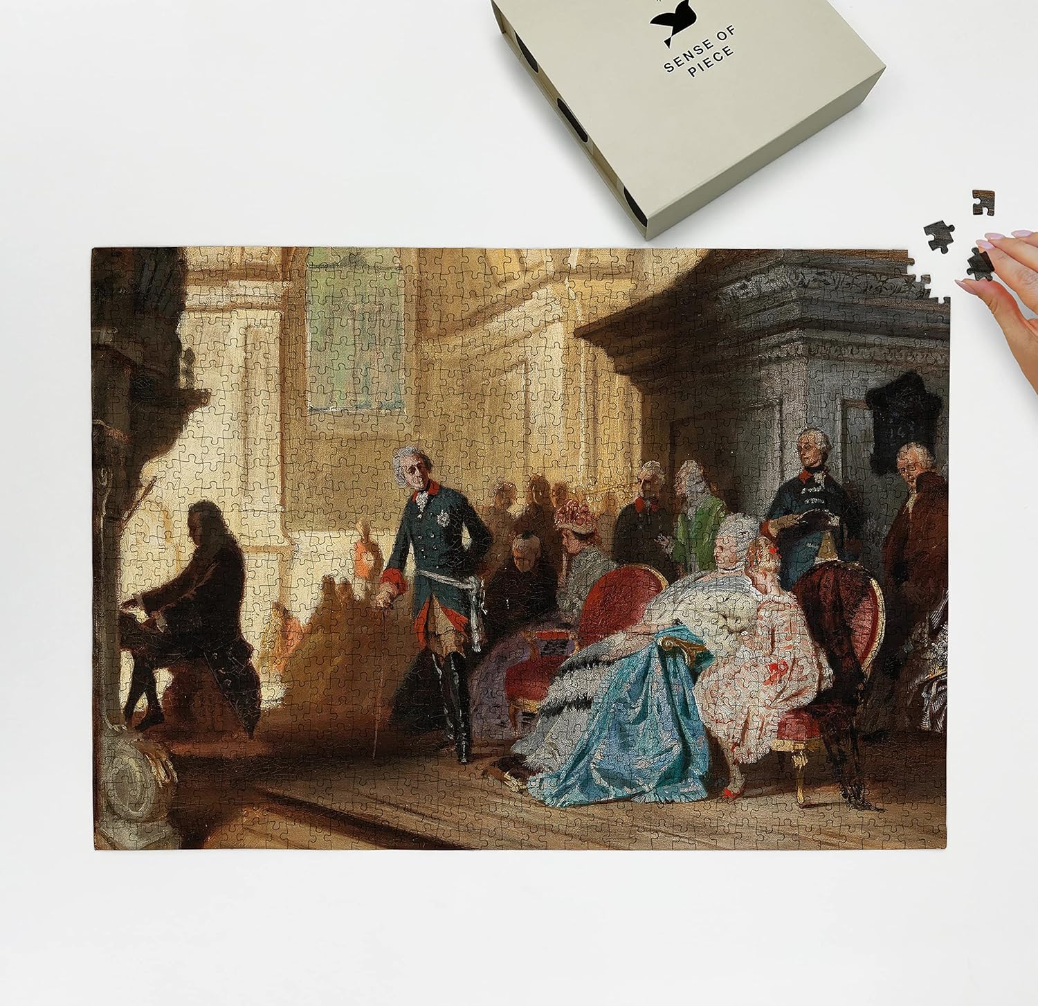 1000 piezas – Pintura del museo – Rompecabezas – Johann Sebastian Bach en el órgano, Sanssouci, Federico el Grande y la familia real el 7 de mayo de