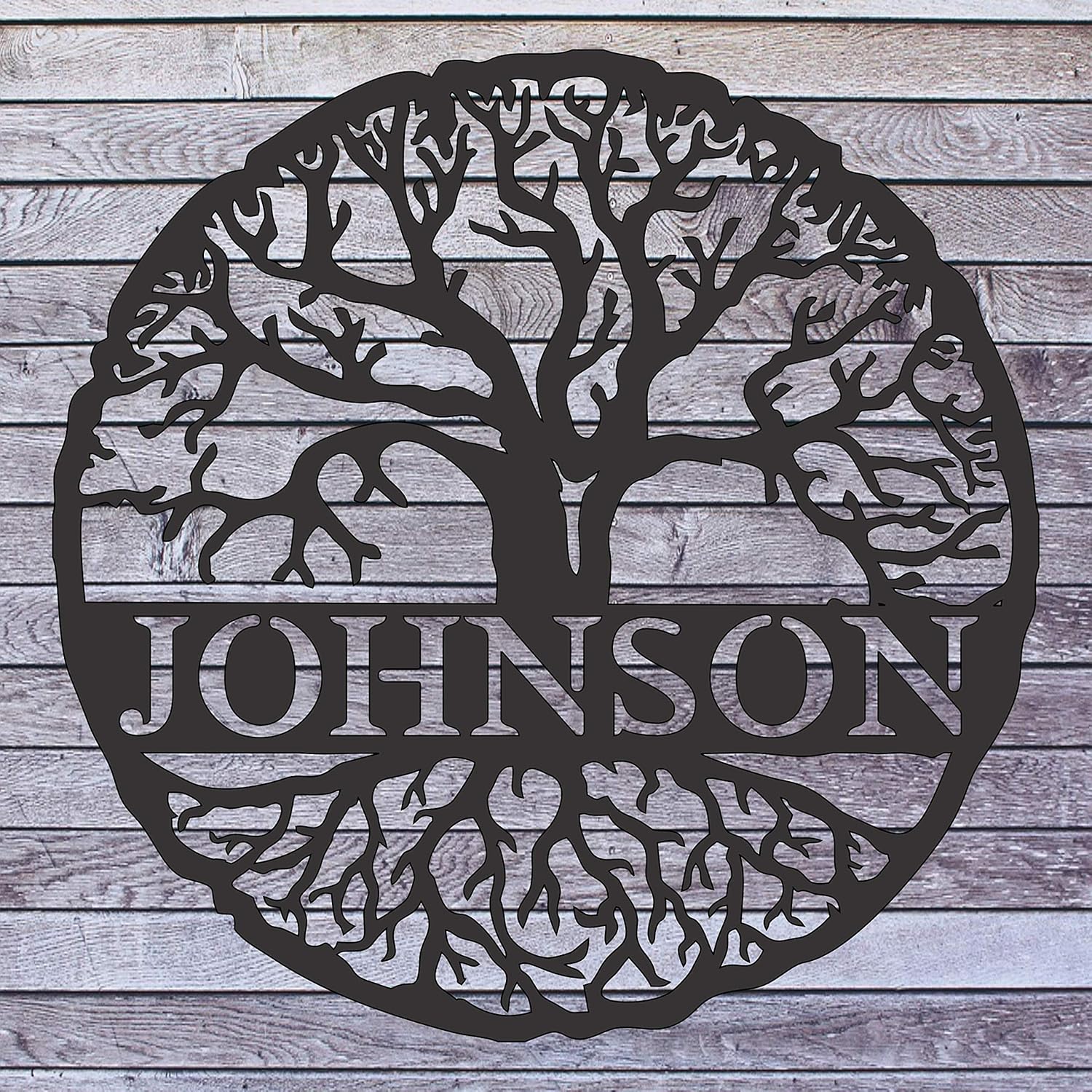 AJD Designs Letrero de metal personalizado con monograma de árbol geneal