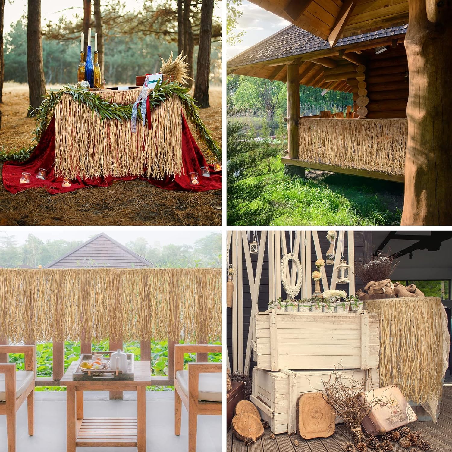 Paquete de 1 falda hawaiana de rafia natural, falda hawaiana Luau, decoración de flecos para fiesta de cumpleaños tropical, barra de Tiki, falda