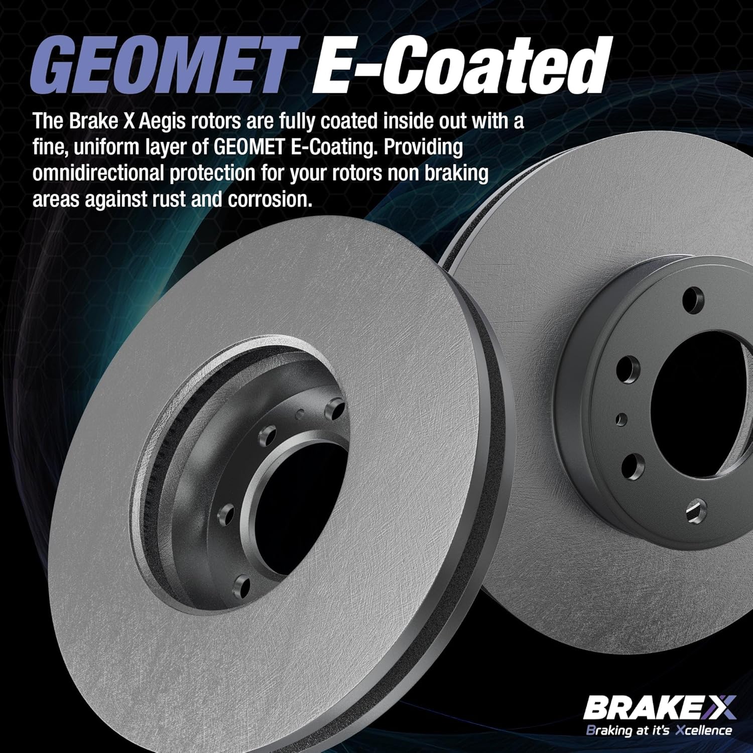 Brake X – Kit de pastillas de freno y rotores de repuesto Brake X  Rotores recubiertos Aegis GEOMET y pastillas de freno de cerámica Alpha