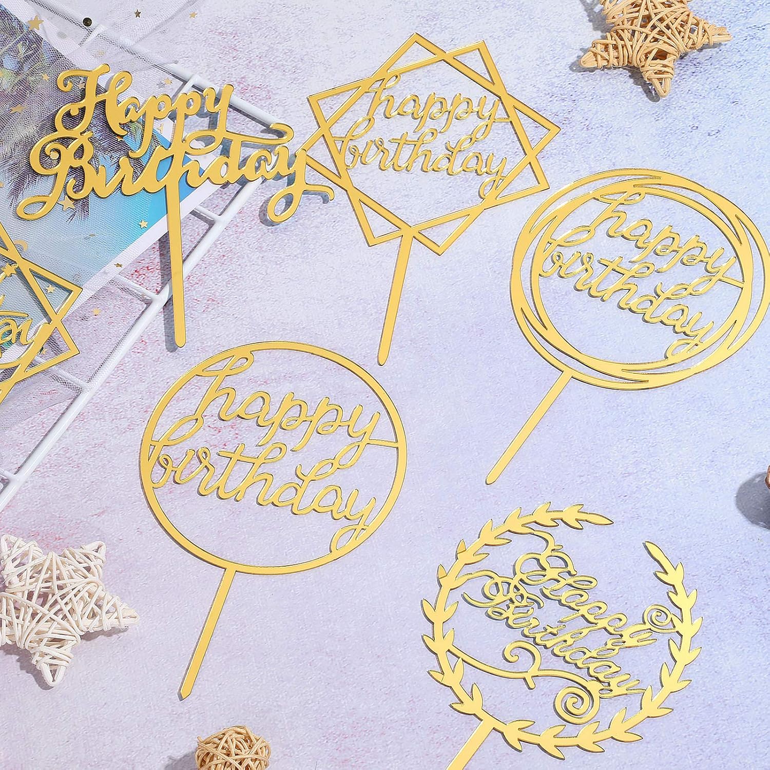 12 piezas de acrílico para decoración de pastel de cumpleaños, decoración de cupcakes de cumpleaños, decoración para fiesta de cumpleaños, pasteles,