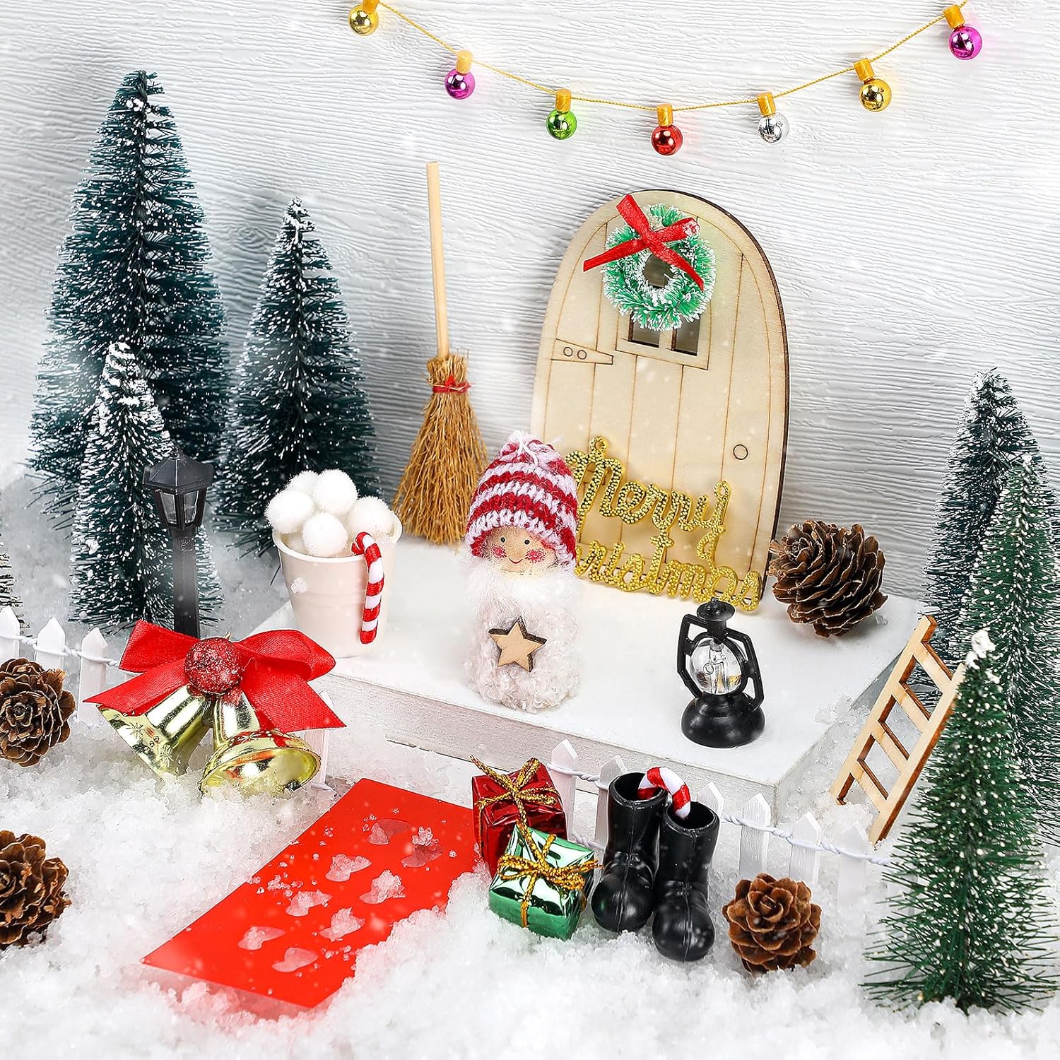 Bencailor Decoración de casa de muñecas de Navidad, accesorios para casa de muñecas en miniatura, modelo de escena pequeña, cajas de regalo de árbol