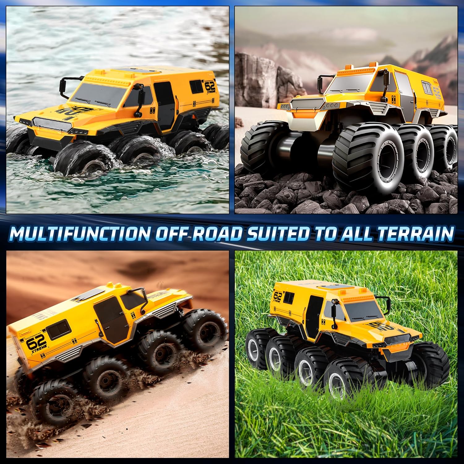 Coche de control remoto, camión RC a escala 112, 8 ruedas, 2.4 GHz, rastreador RC para niños, vehículos eléctricos impermeables todoterreno con 2