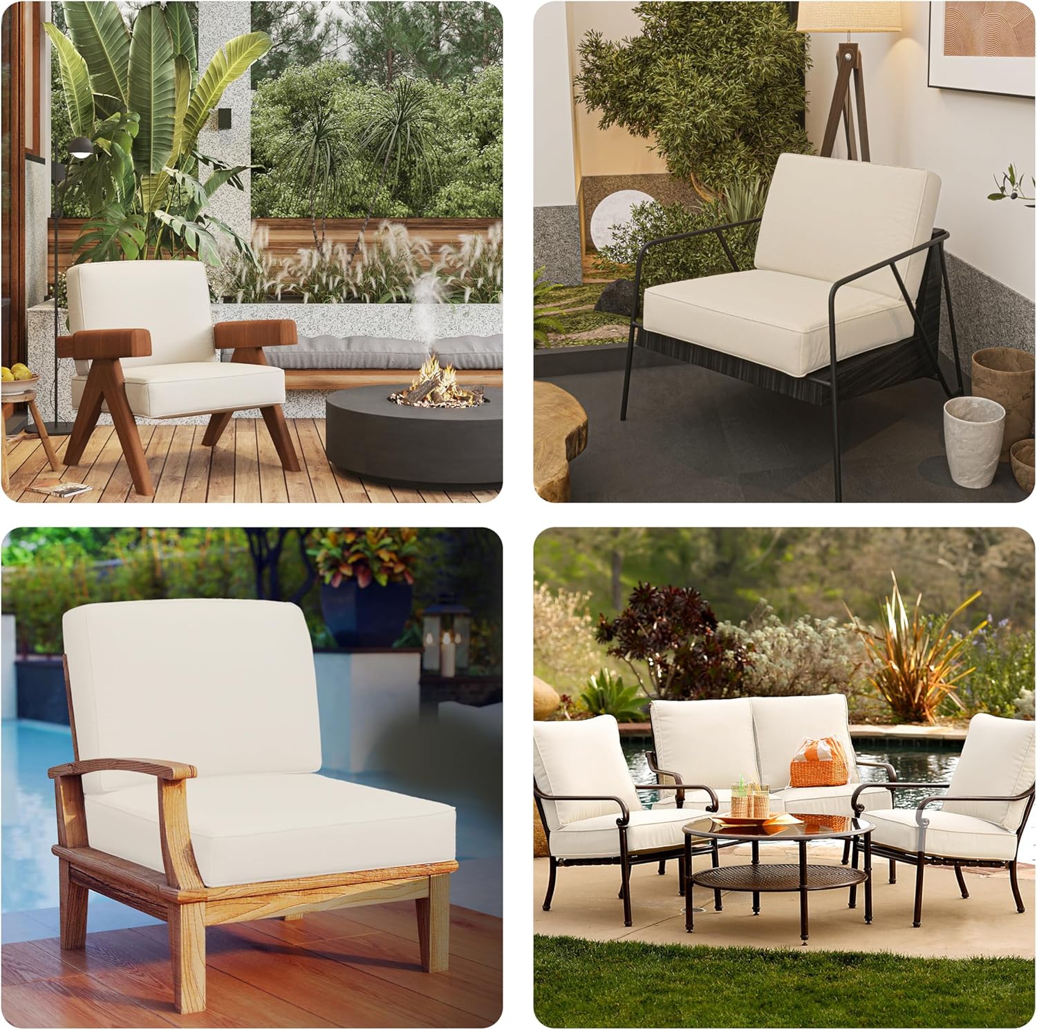 Juego de cojines de asiento profundo al aire libre impermeable, resistente a la decoloración, cojines de muebles de patio con funda extraíble Cojín