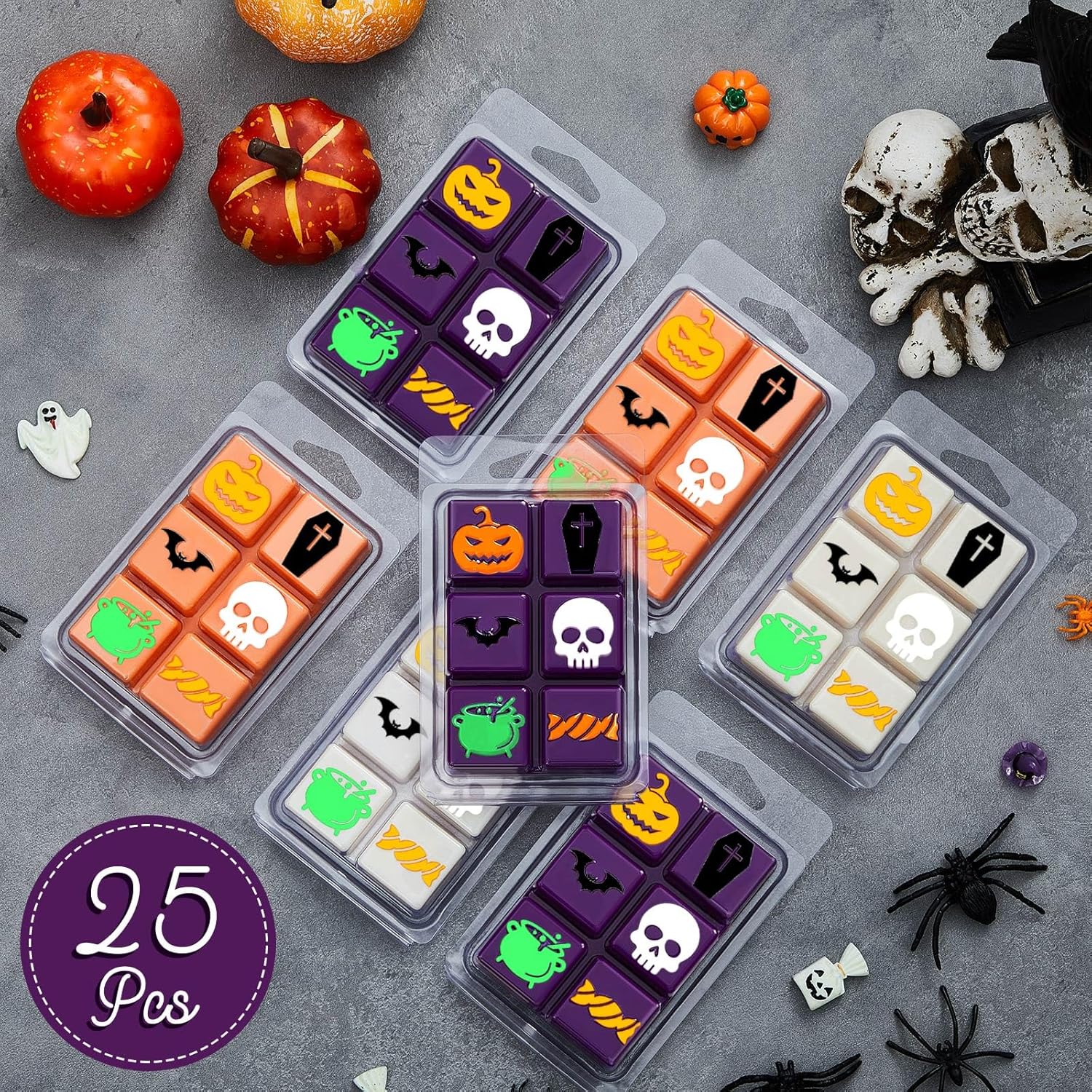 Cholemy 25 moldes de cera derretida para Halloween, recipientes para derretir cera de plástico vacías transparentes de 4.72 x 3.19 x 0.79 pulgadas,
