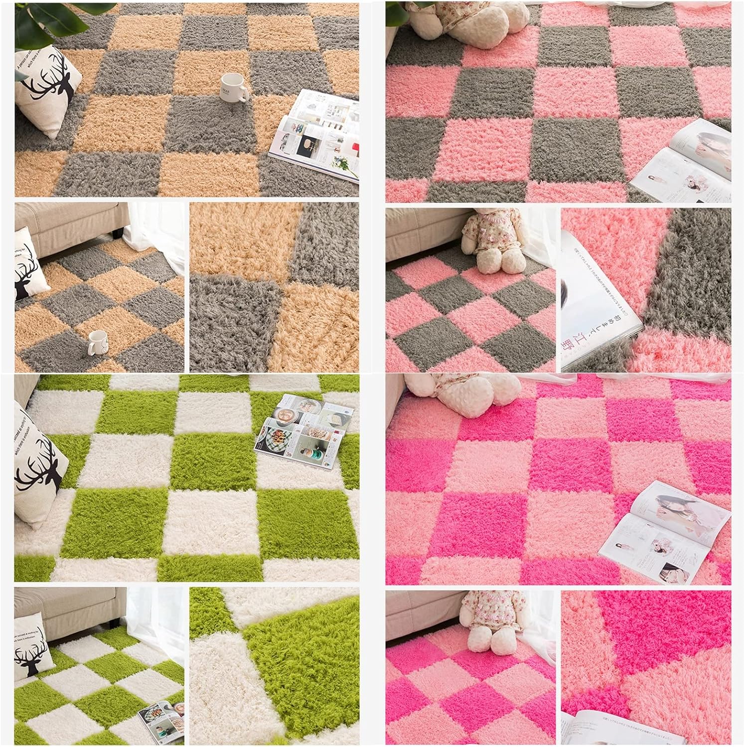 16 alfombras de espuma entrelazadas, tapete de juego de espuma suave y peluda, alfombras de área esponjosas, azulejos cuadrados de felpa de