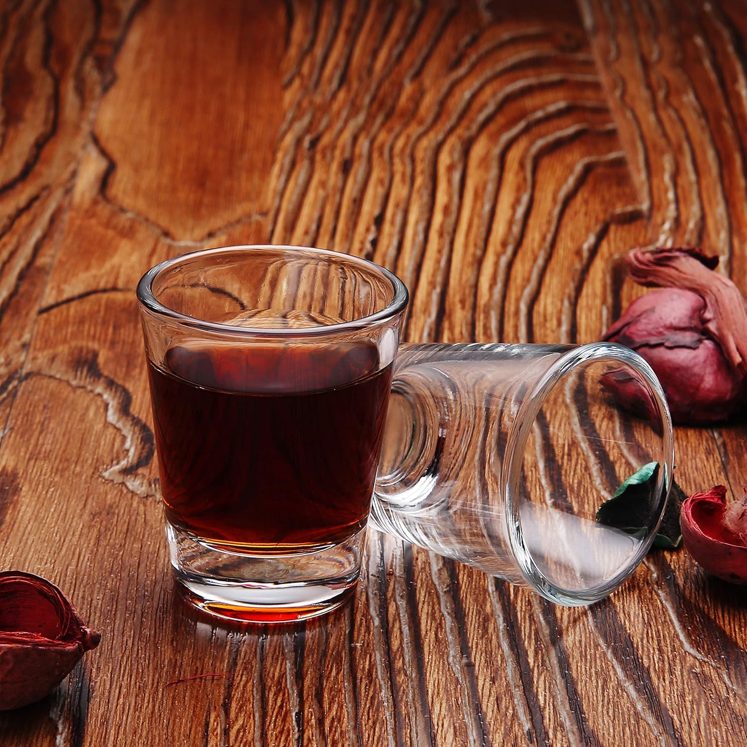 BCnmviku -Vasos corto, taza medidora, taza de espresso, Líquido, vidrio pesado, vaso de vino 2 juegos de 26, para medición gradual 1 onza, 6