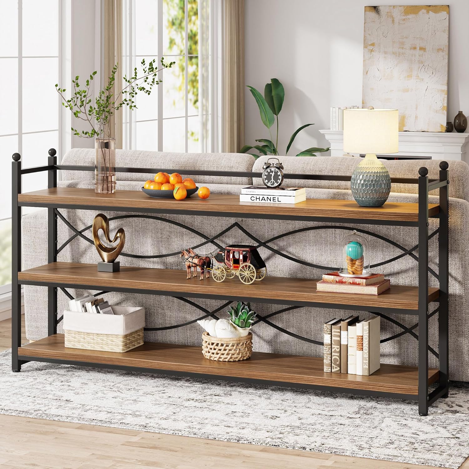 Tribesigns Mesa consola de 70.9 pulgadas de largo con almacenamiento de 3 niveles, mesa consola extra larga para sofá detrás del sofá, mesa de