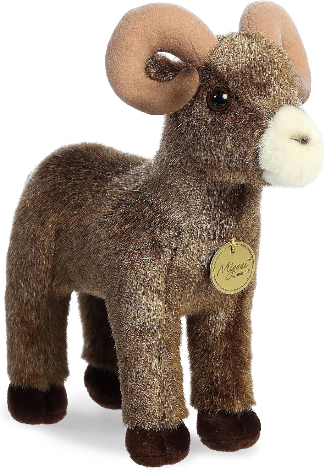 Aurora Adorable borrego cimarrón de peluche Miyoni, detalle realista, compañía entrañable, marrón, 11 pulgadas