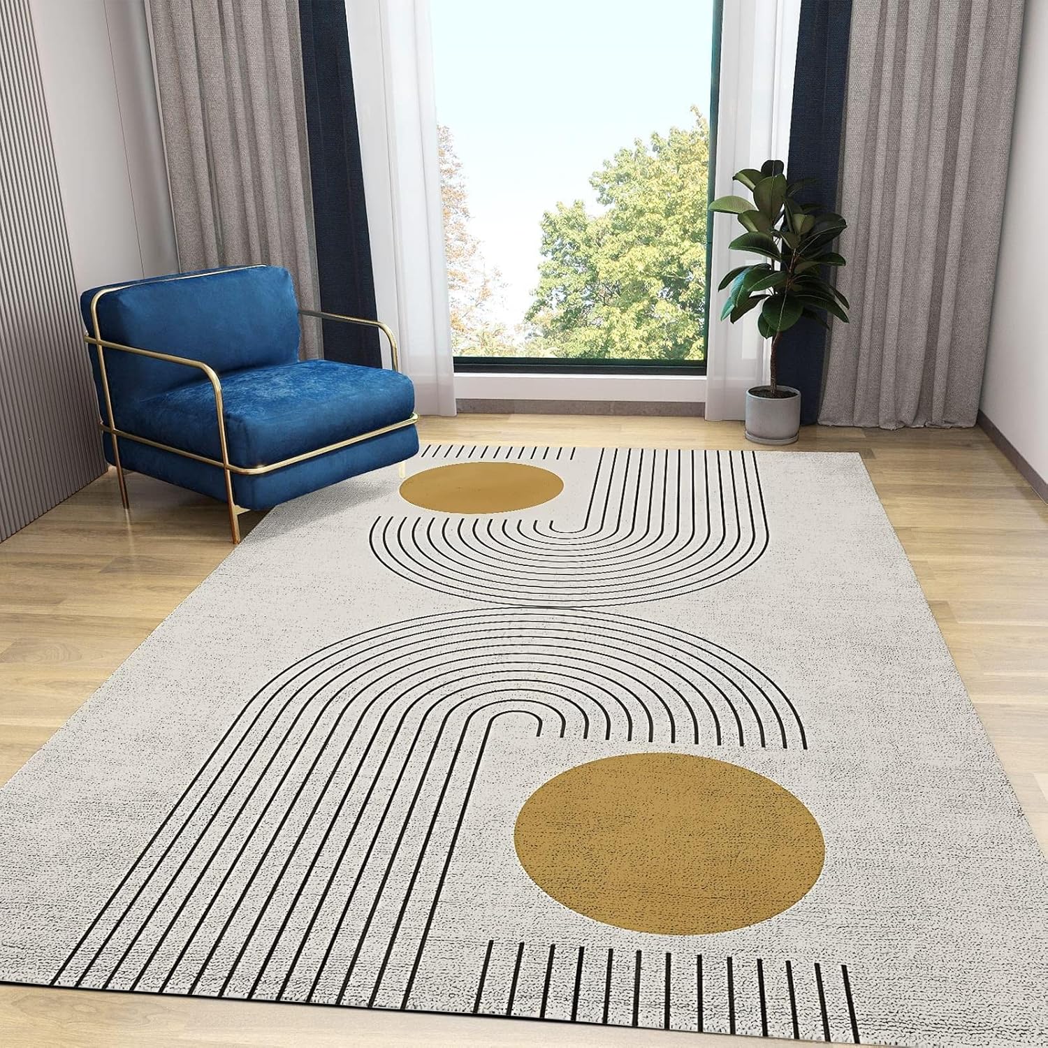 Alfombra moderna de mediados de siglo, con líneas geométricas abstractas contemporáneas, alfombra de interior envejecida, suave y esponjosa,