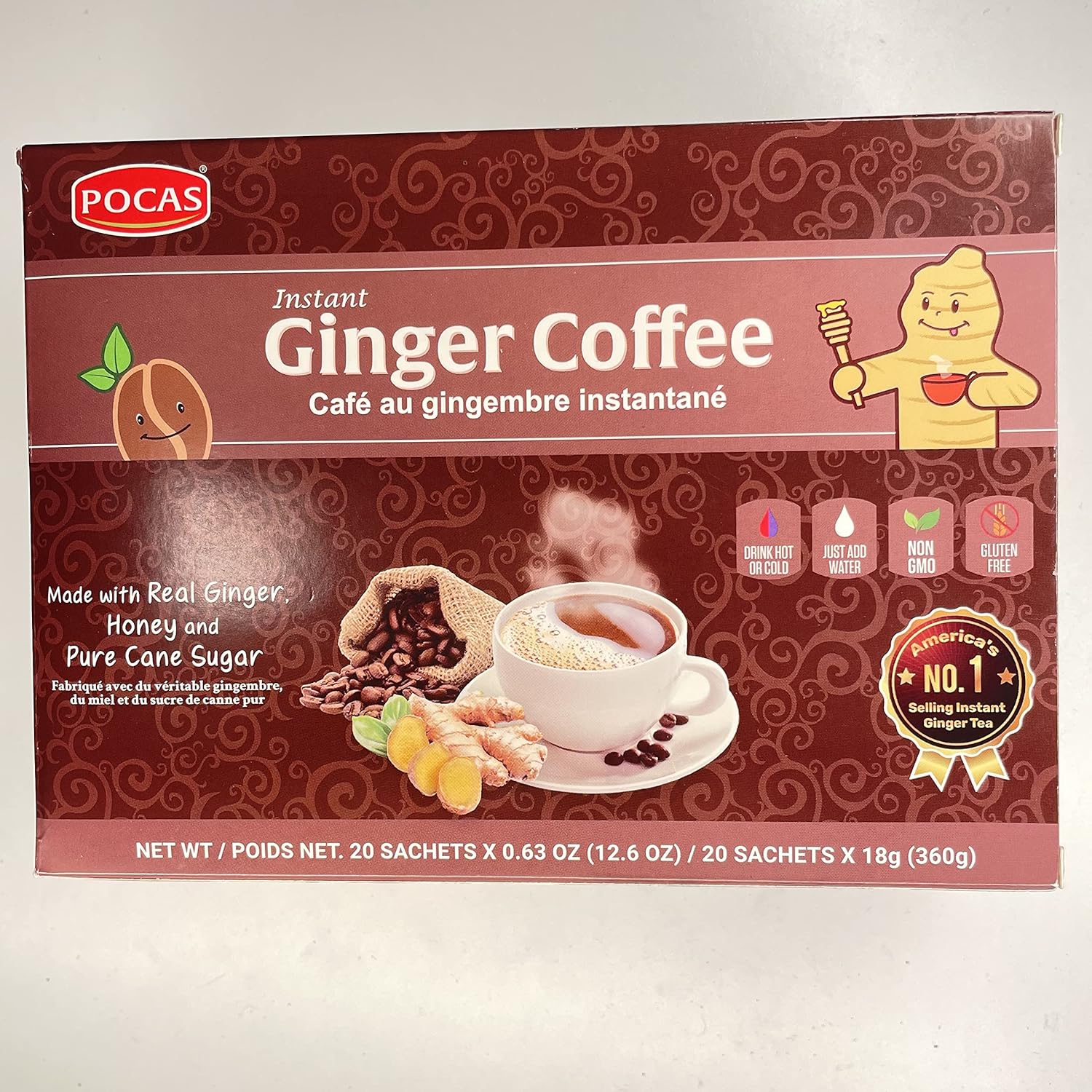 Café instantáneo de jengibre hecho con jengibre real, miel y azúcar de caña pura